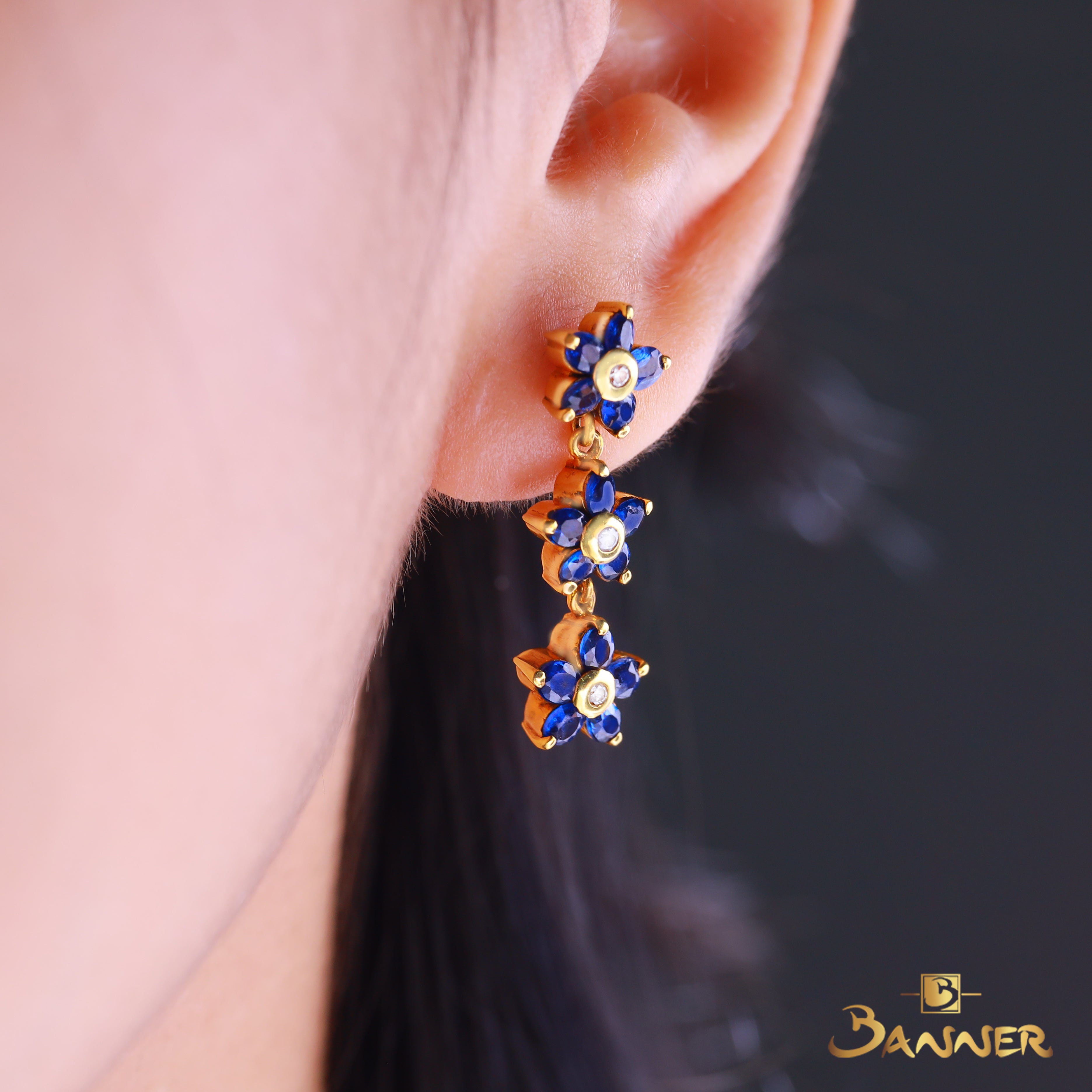 Sapphire and Diamond Pan-Tone-Sint Earrings