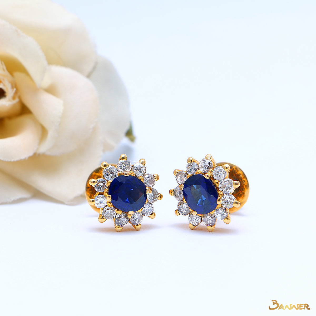 Sapphire and Diamond Sunflower Earrings