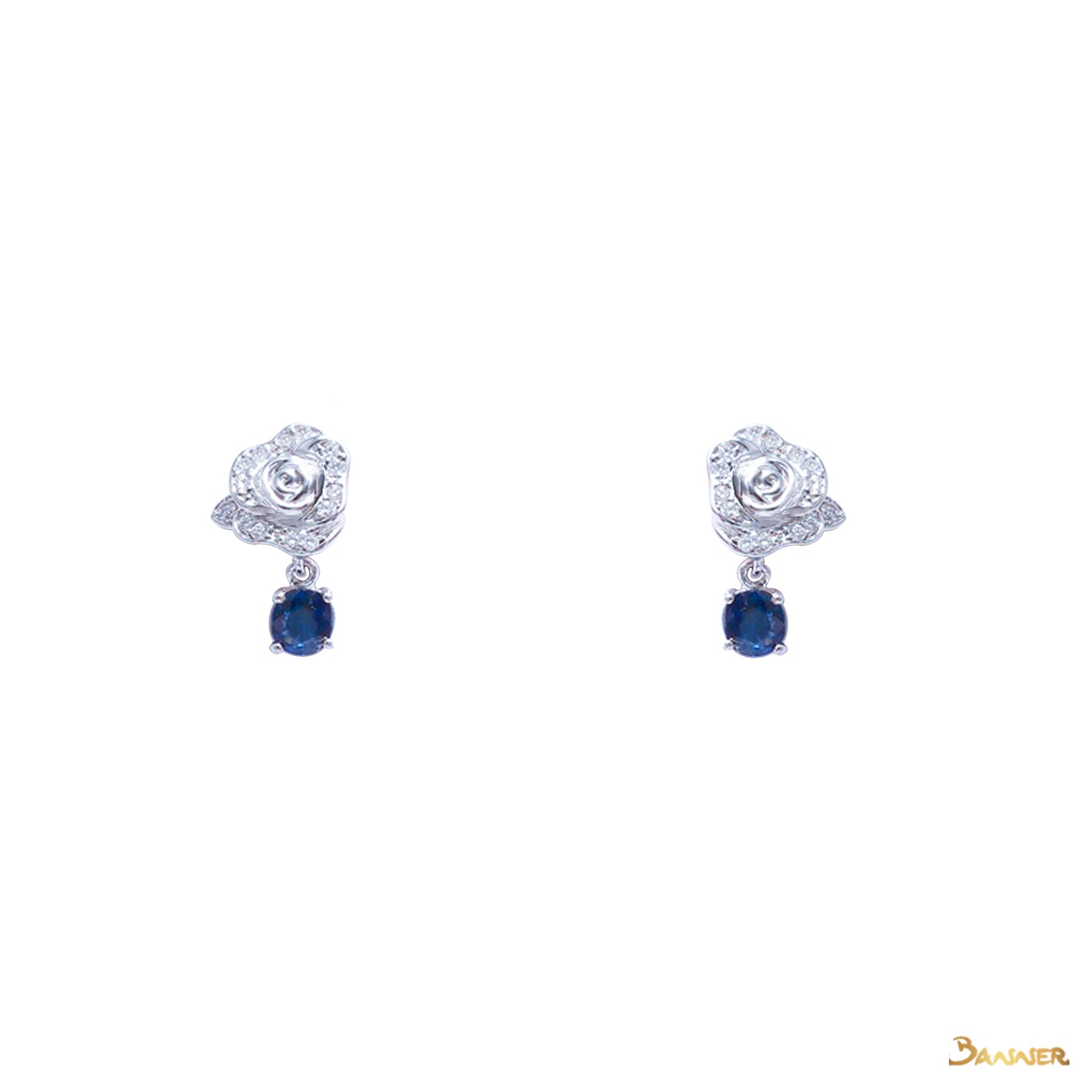 Sapphire and Diamond Rose Earrings