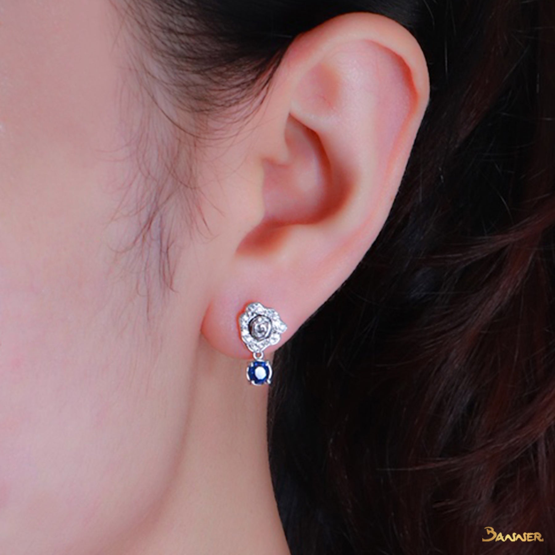 Sapphire and Diamond Rose Earrings