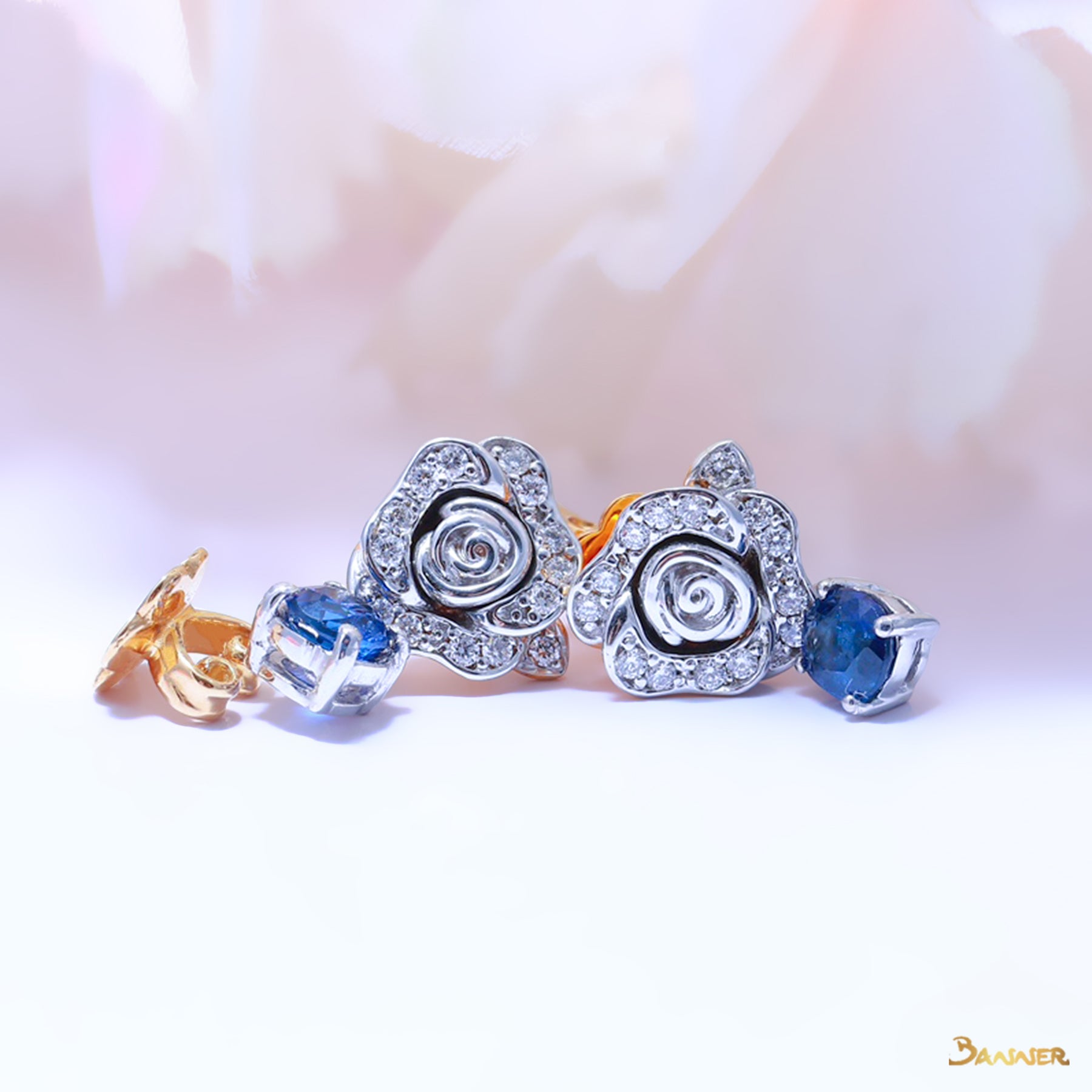 Sapphire and Diamond Rose Earrings