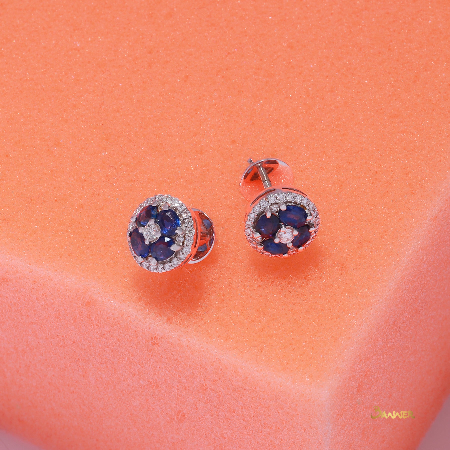 Sapphire and Diamond Flower Earrings