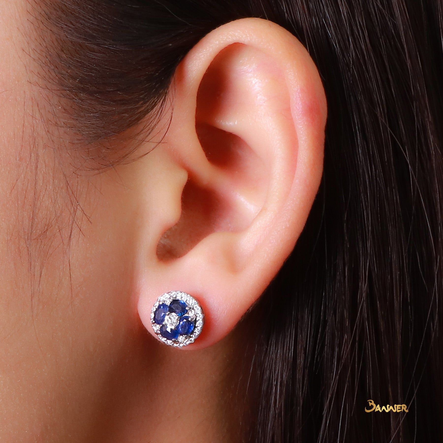 Sapphire and Diamond Flower Earrings