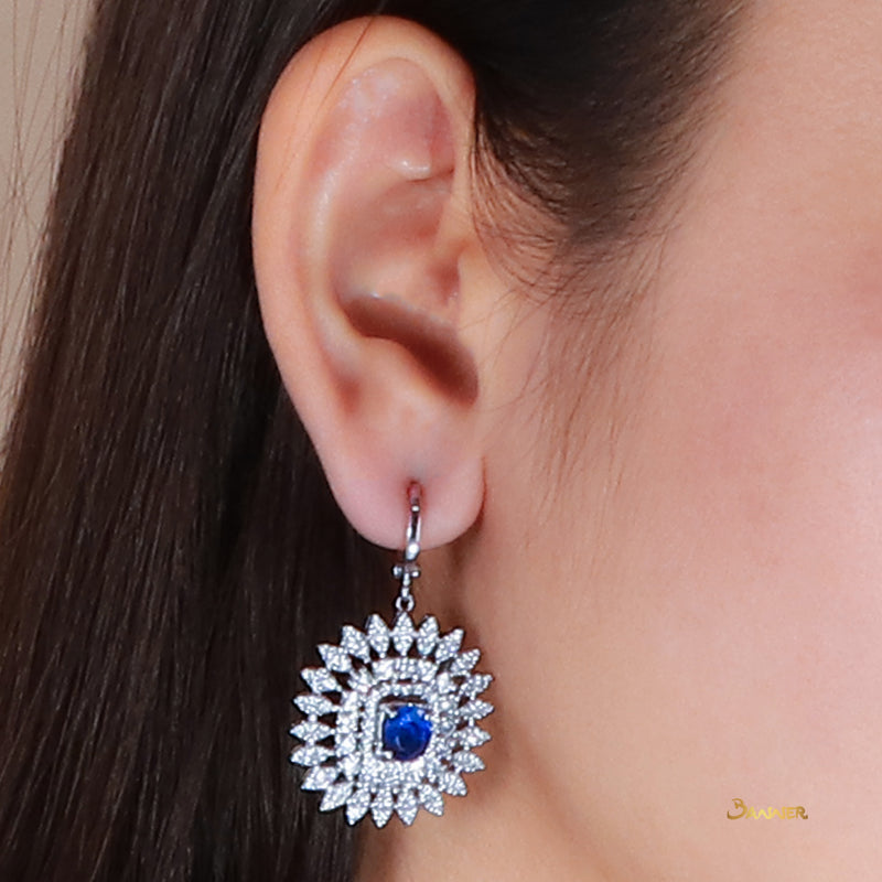 Sapphire and Diamond Double Halo Floral Earrings
