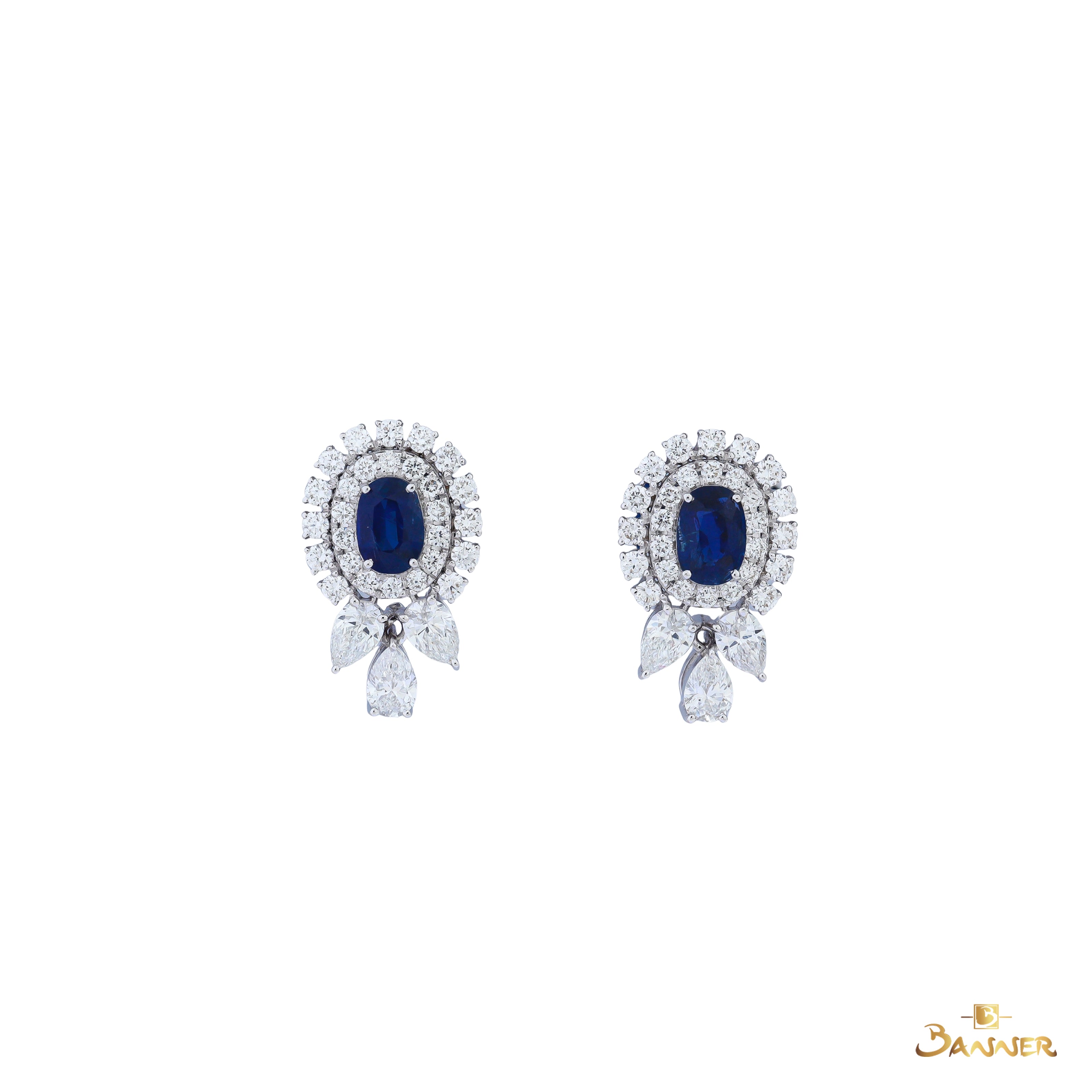 Sapphire and Diamond Double Halo Drop Earrings