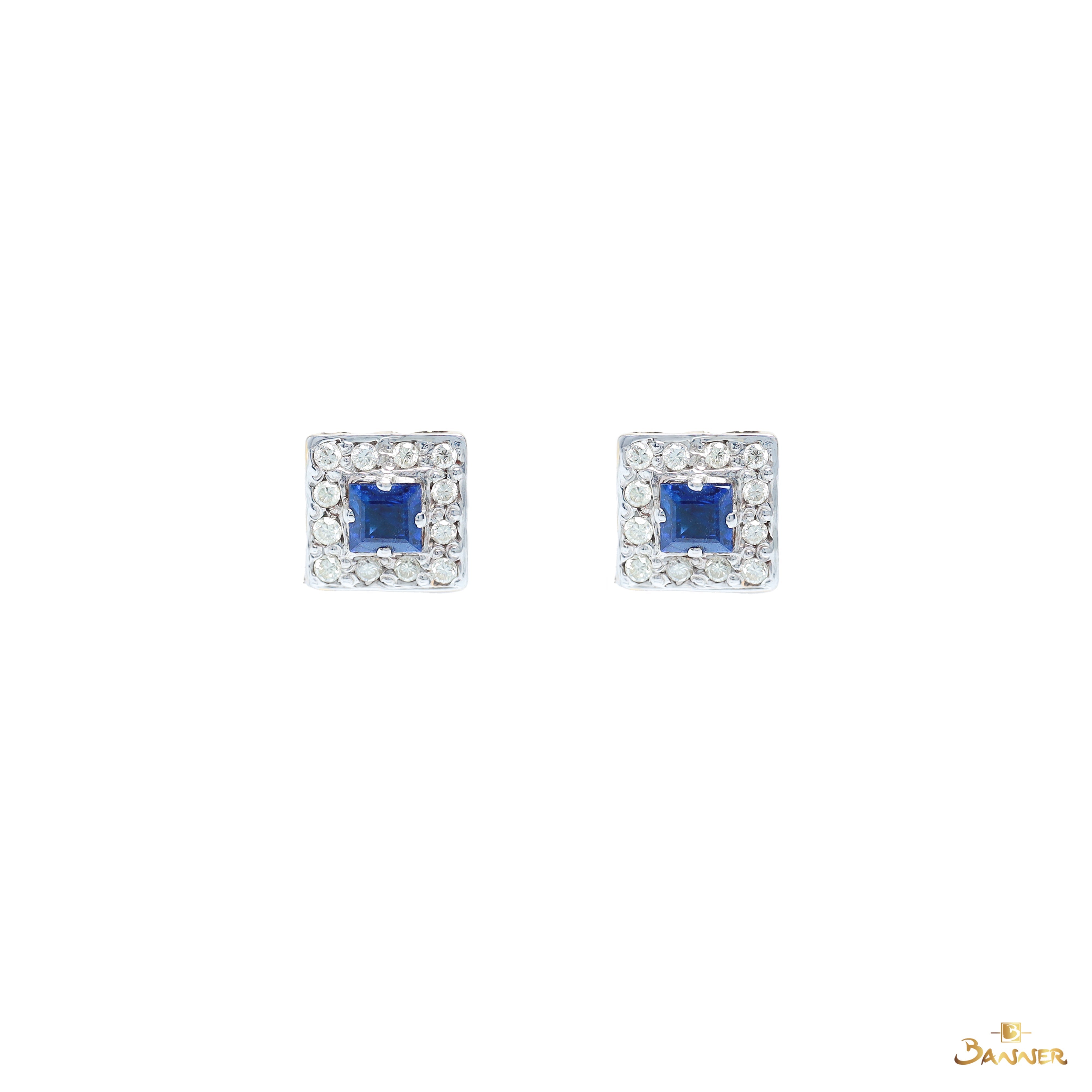 Sapphire Emerald-cut and Diamond Halo Earrings