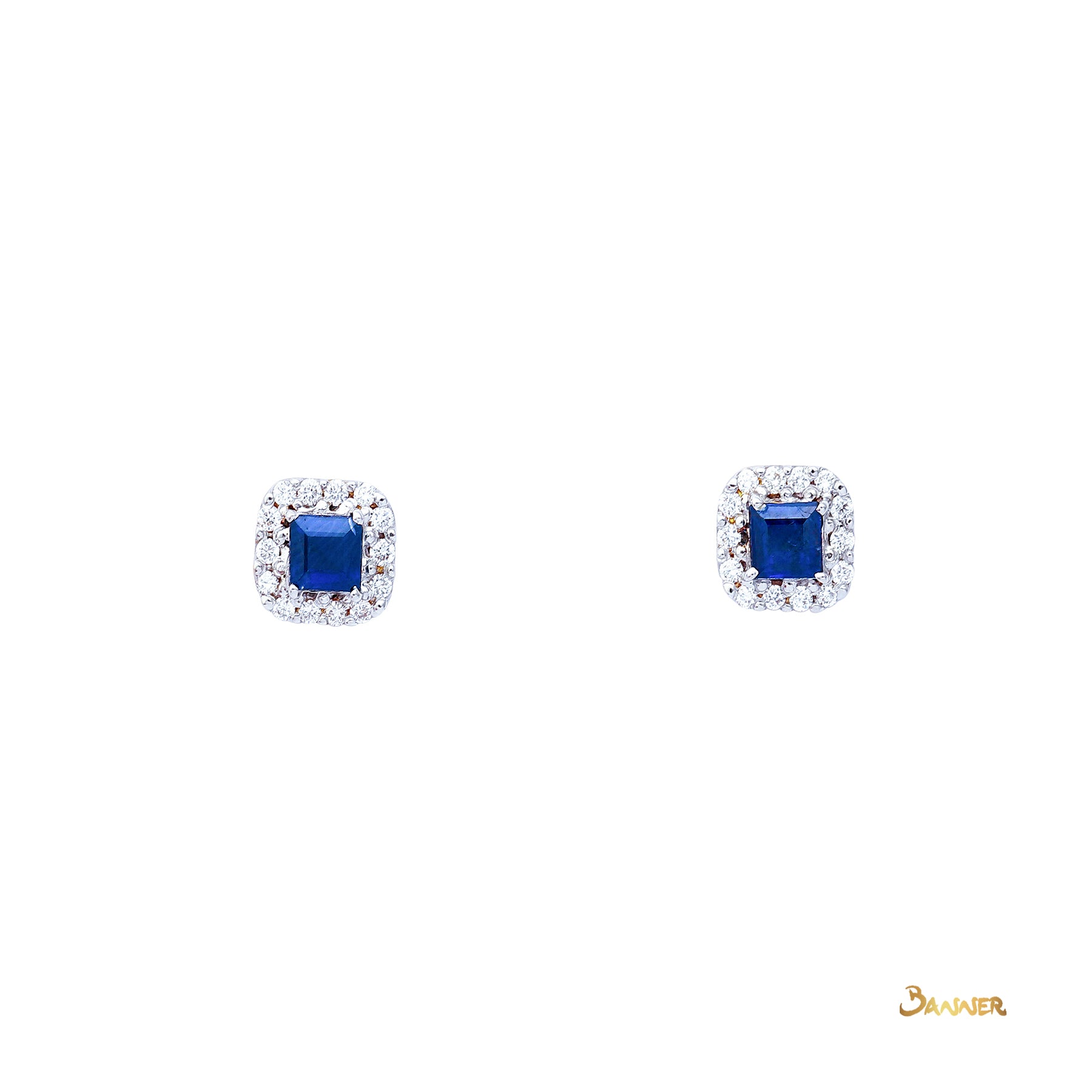 Emerald-cut Sapphire and Diamond Halo Earrings