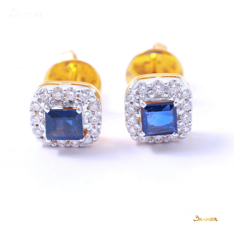 Emerald-cut Sapphire and Diamond Halo Earrings