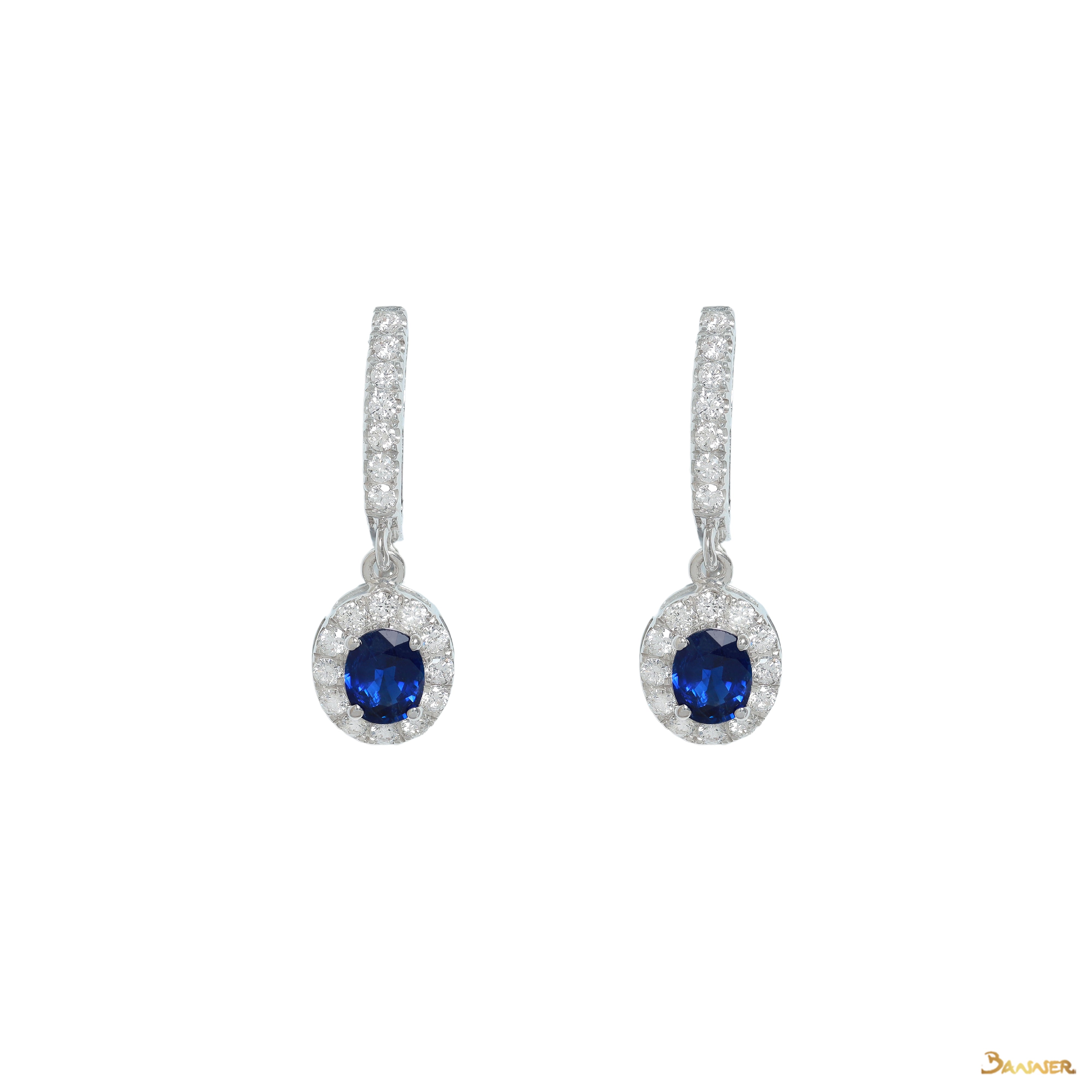 Sapphire and Diamond Halo Dangling Earrings