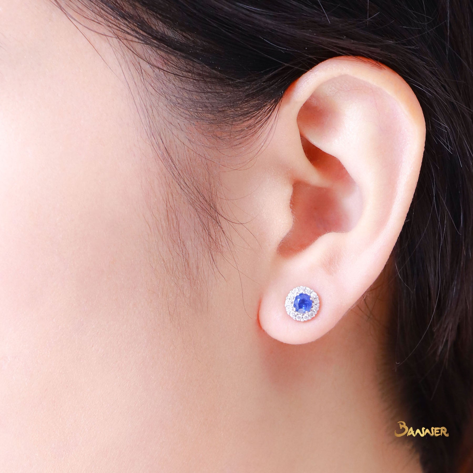 Sapphire and Diamond Halo Earrings