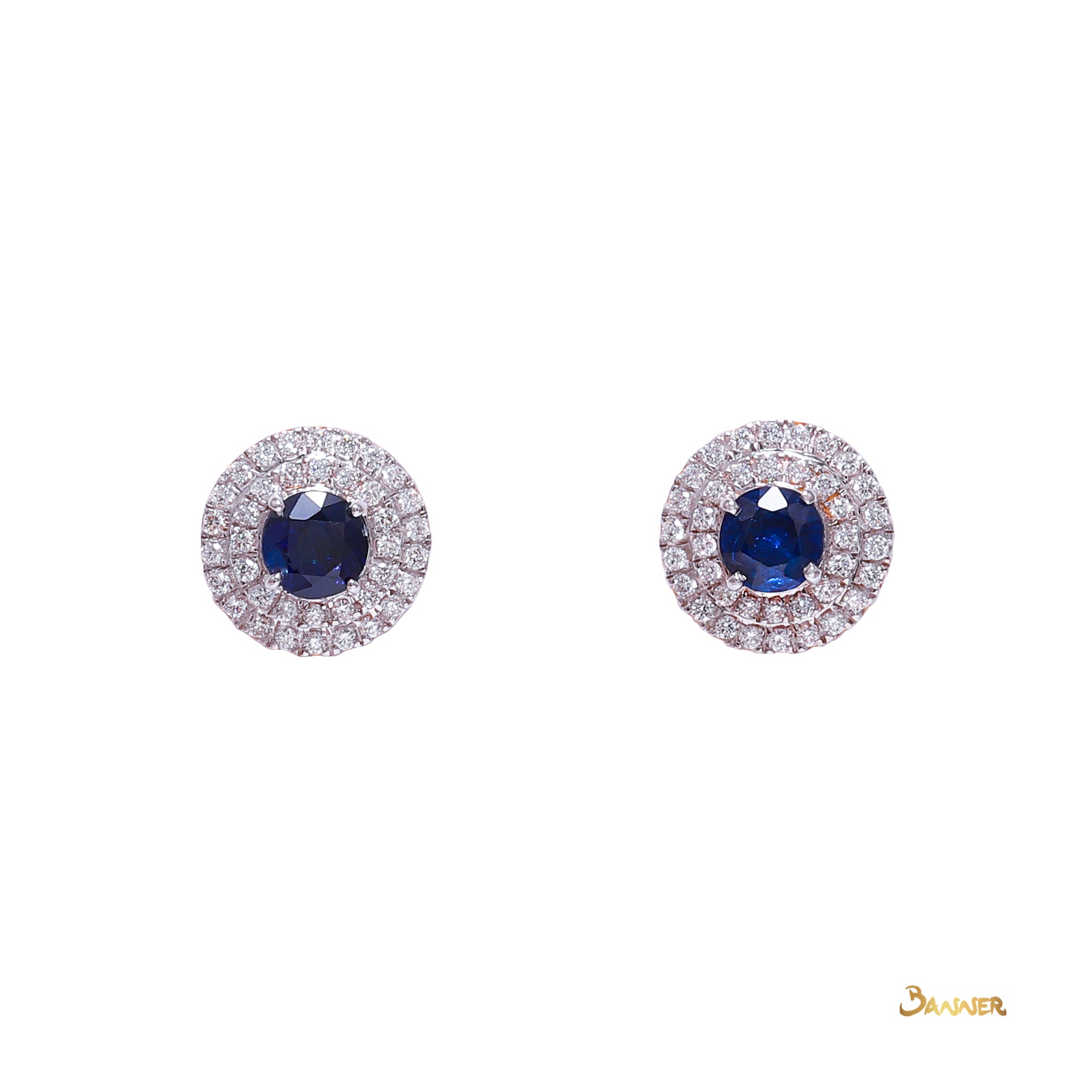 Sapphire and Diamond Double Halo Earrings