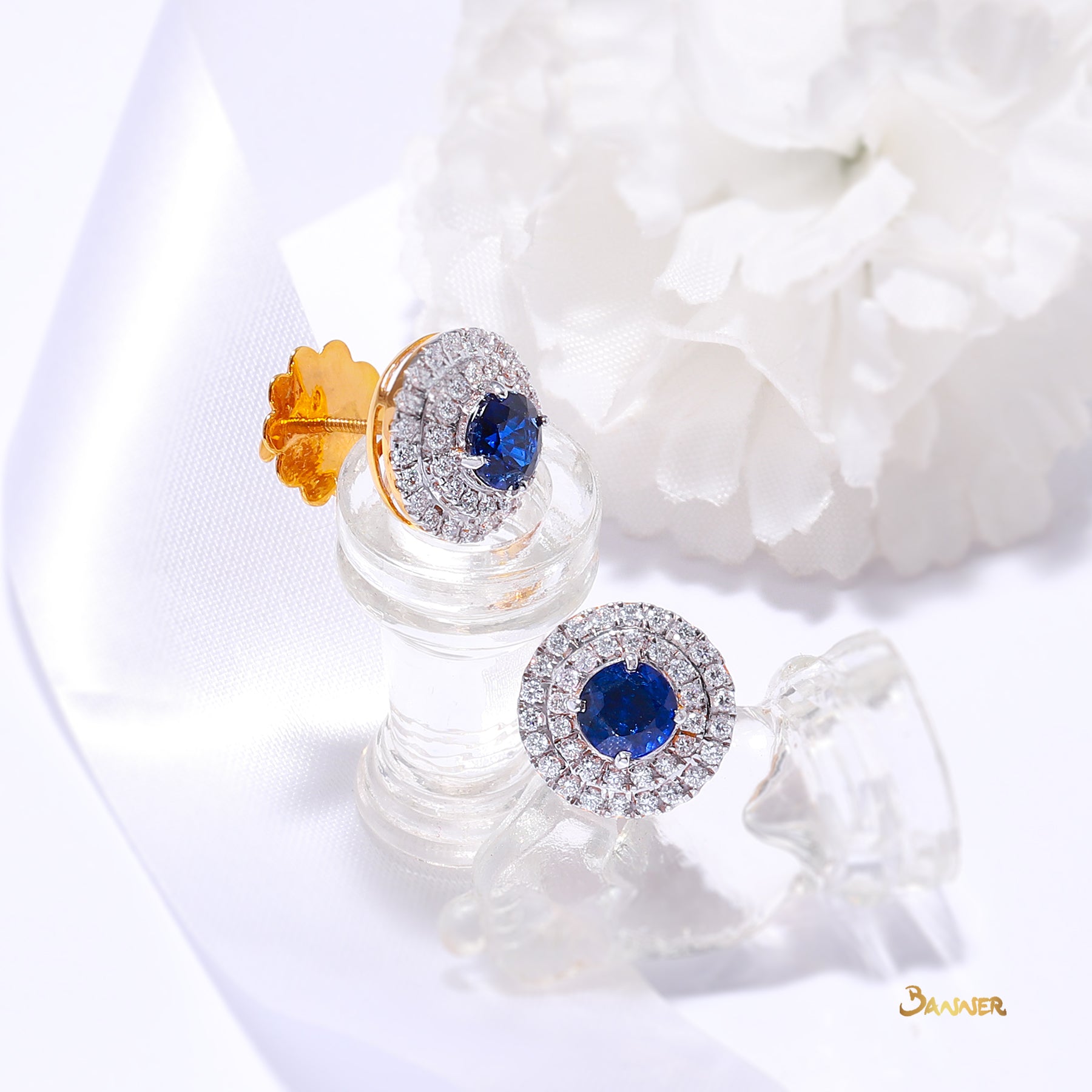 Sapphire and Diamond Double Halo Earrings