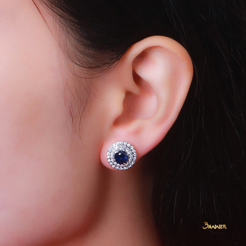 Sapphire and Diamond Double Halo Earrings