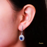 Sapphire and Diamond Double Halo Dangling Earrings