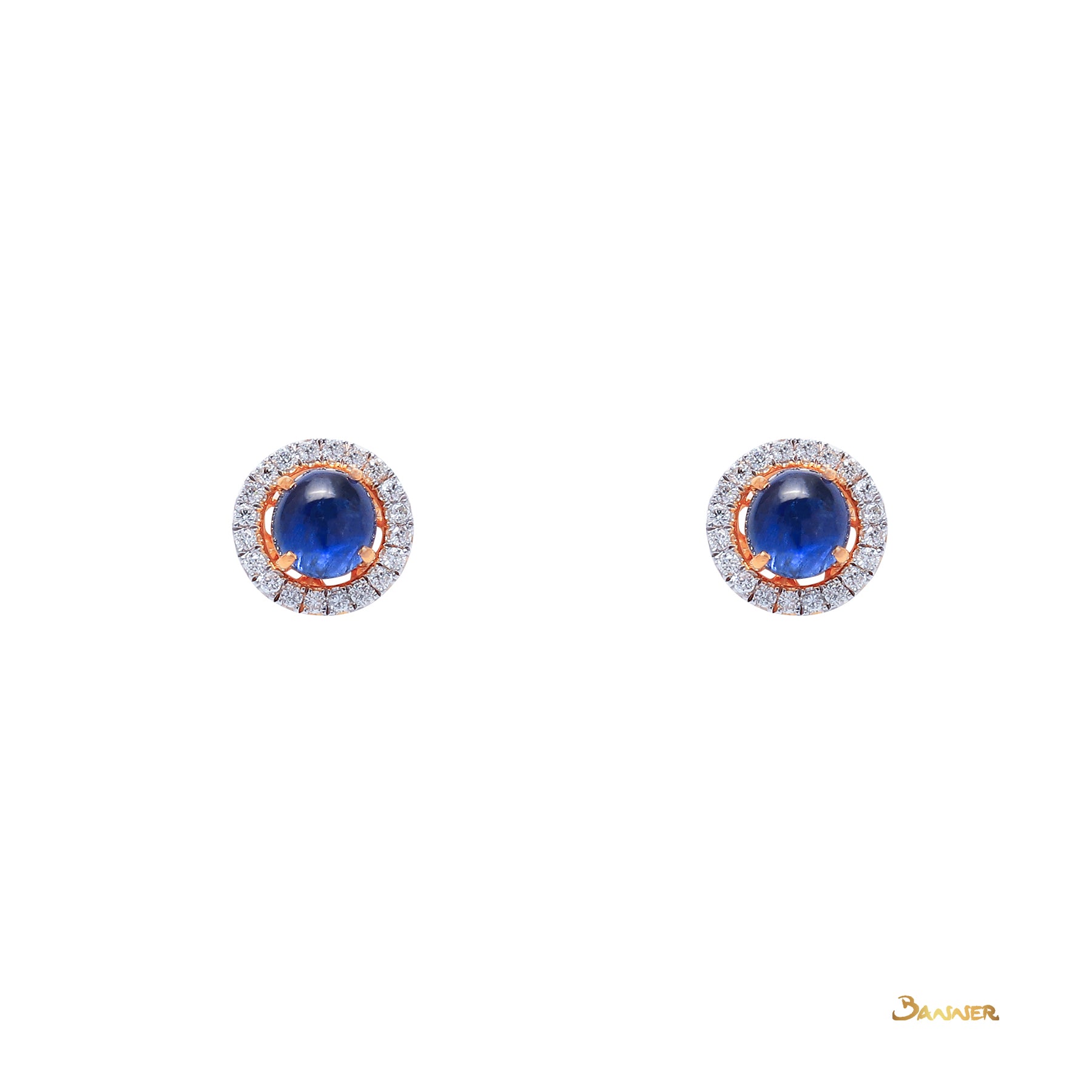 Sapphire Cabochon and Diamond 2-ways Halo Earrings