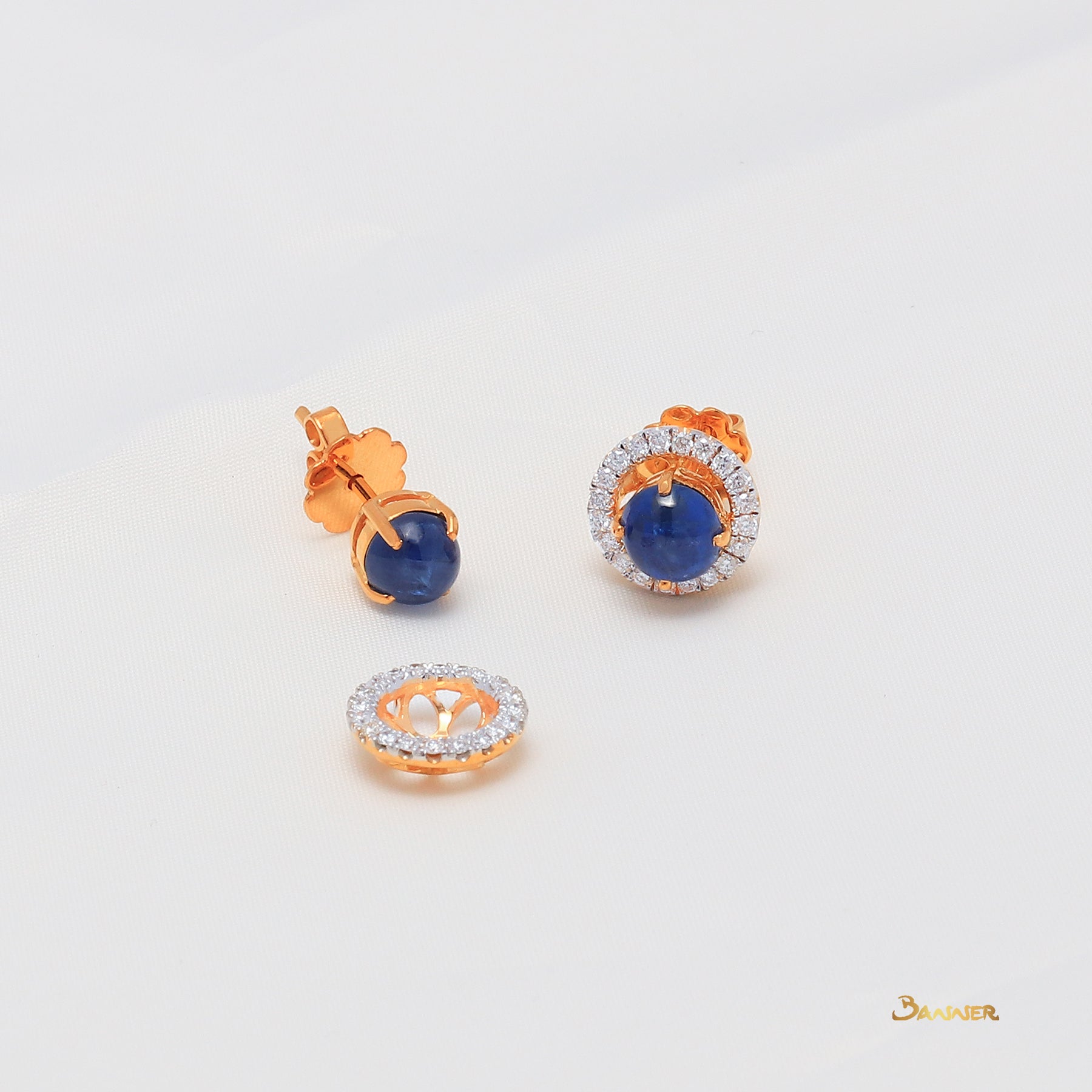 Sapphire Cabochon and Diamond 2-ways Halo Earrings