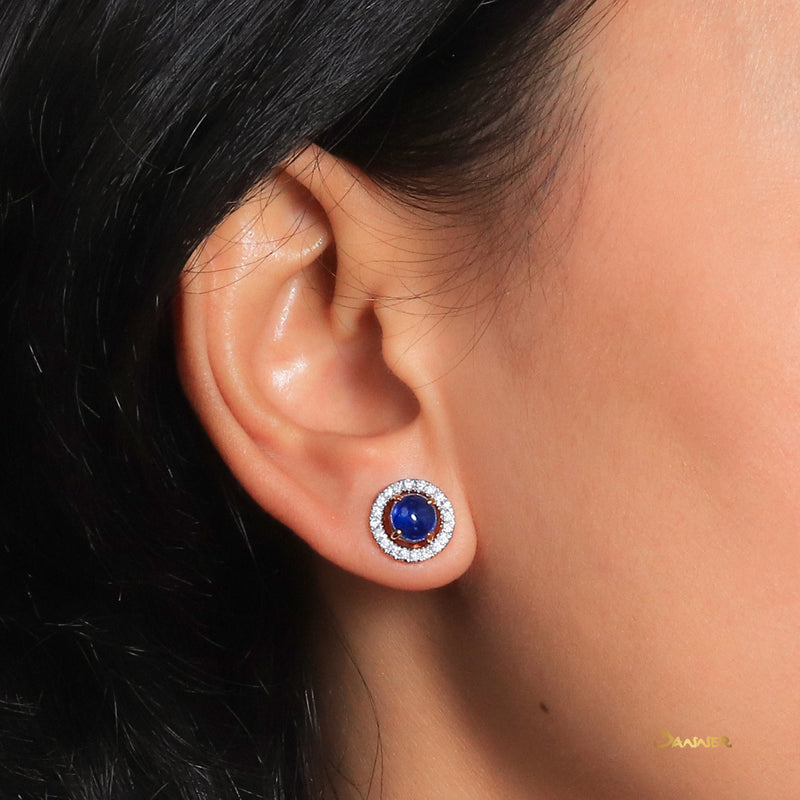 Sapphire Cabochon and Diamond 2-ways Halo Earrings