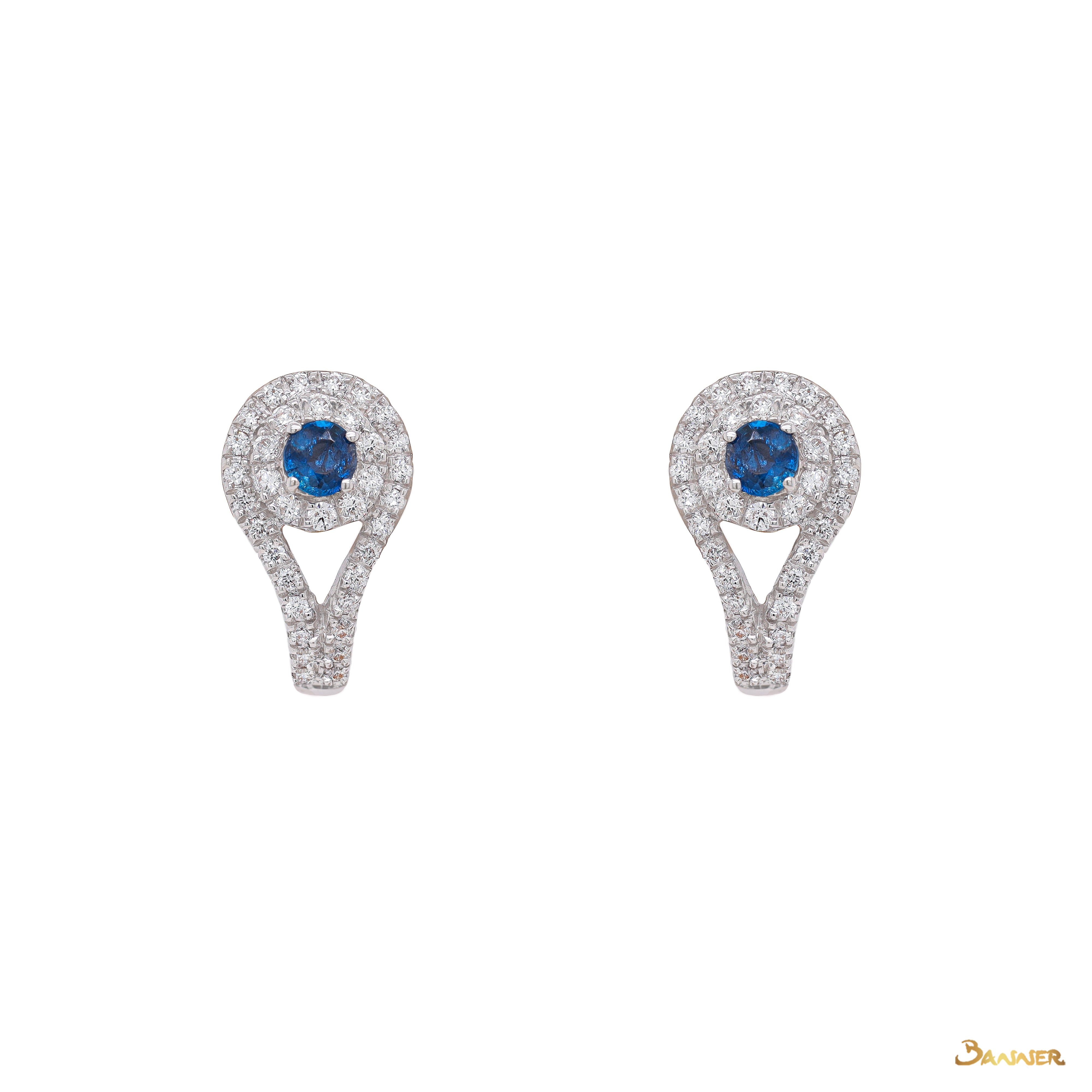 Sapphire and Diamond Halo Huggie Earrings