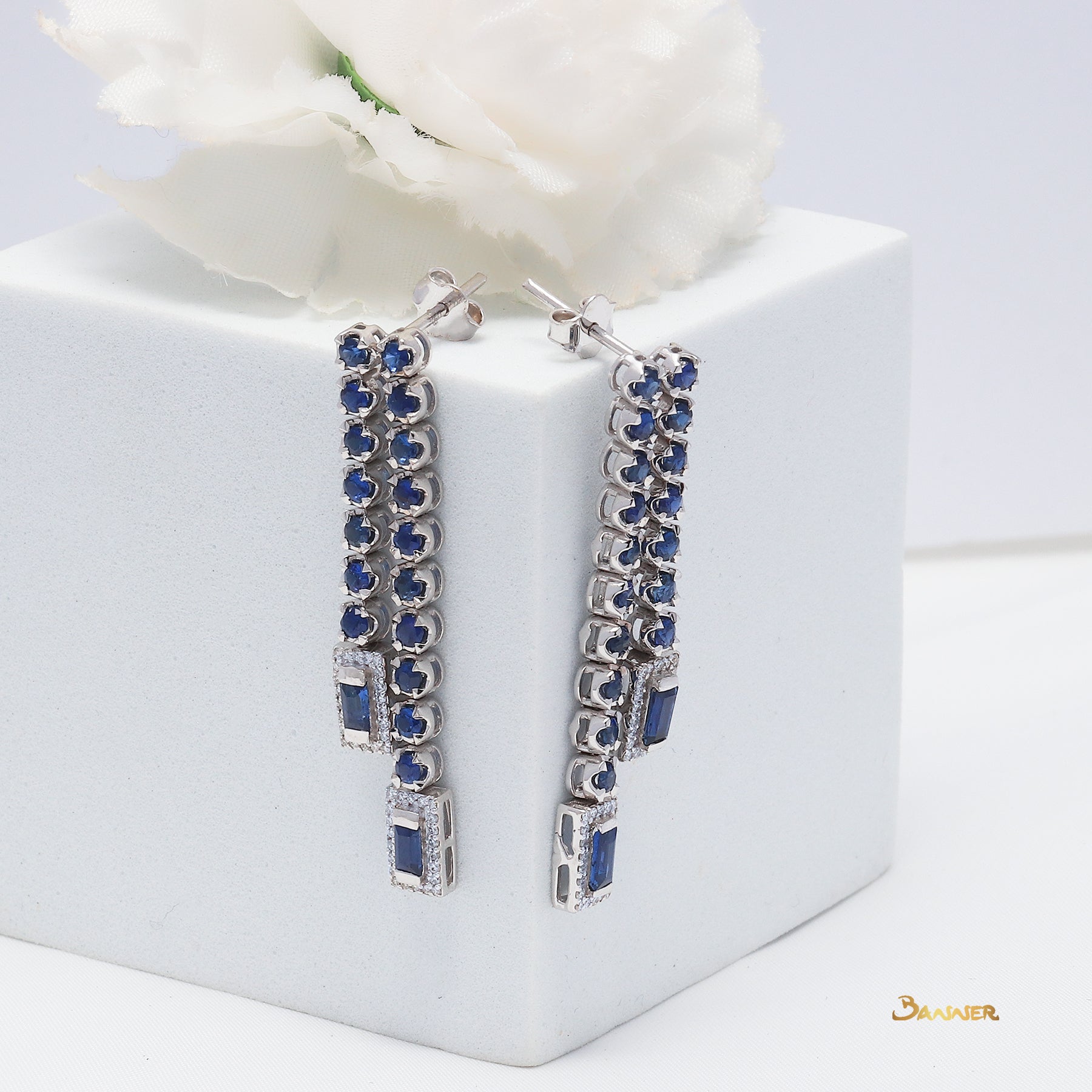 Sapphire and Diamond Double Tennis Dangle Earrings