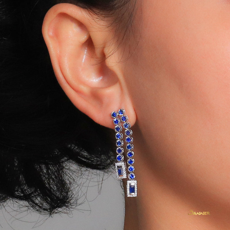 Sapphire and Diamond Double Tennis Dangle Earrings