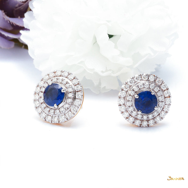 Natural Burmese Sapphire and Diamond Double Halo Earrings (2 Sapphires 2.88 cts.)