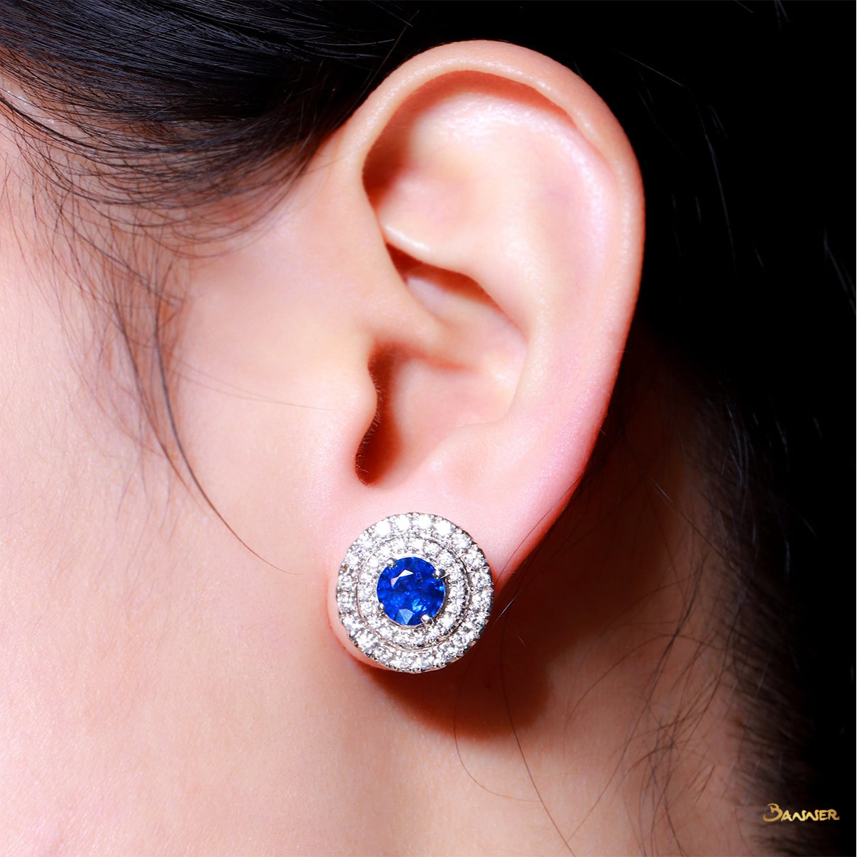 Natural Burmese Sapphire and Diamond Double Halo Earrings (2 Sapphires 2.88 cts.)