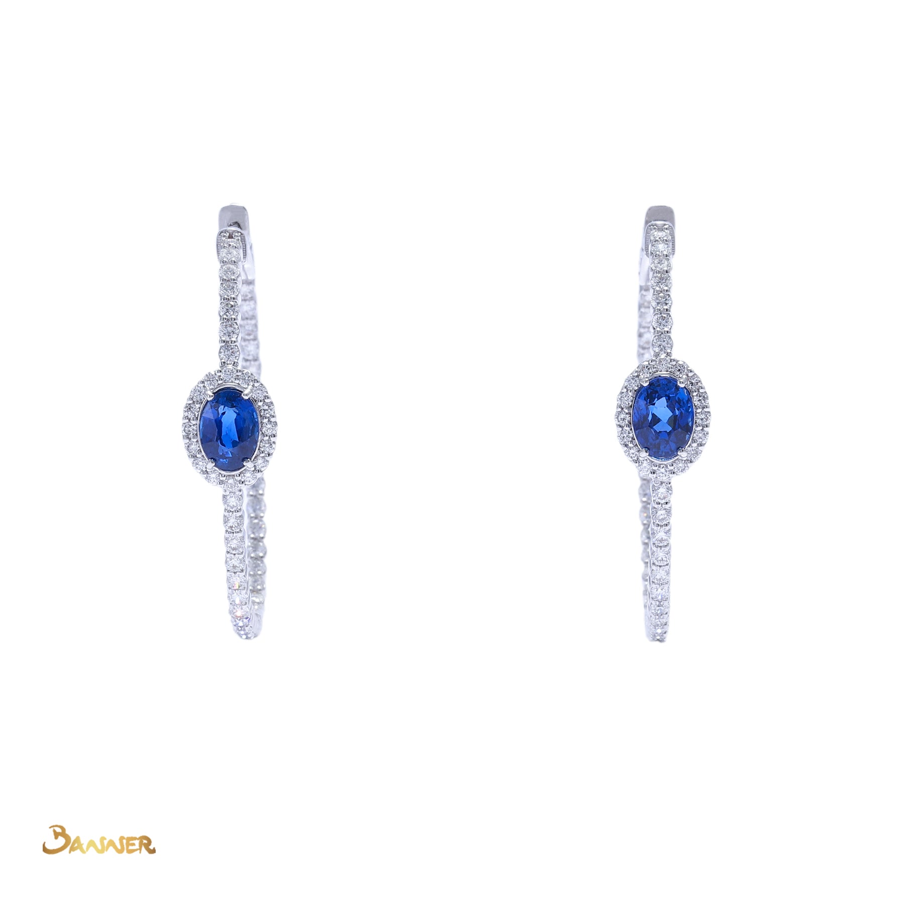 Sapphire and Diamond Hoop Earrings