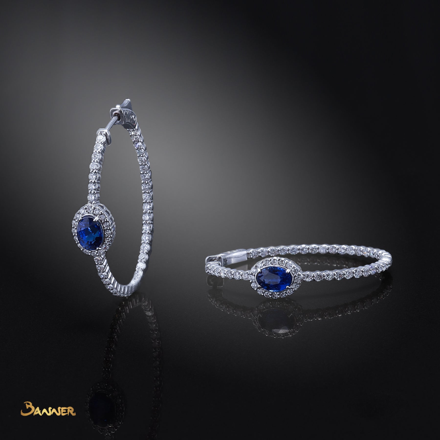 Sapphire and Diamond Hoop Earrings