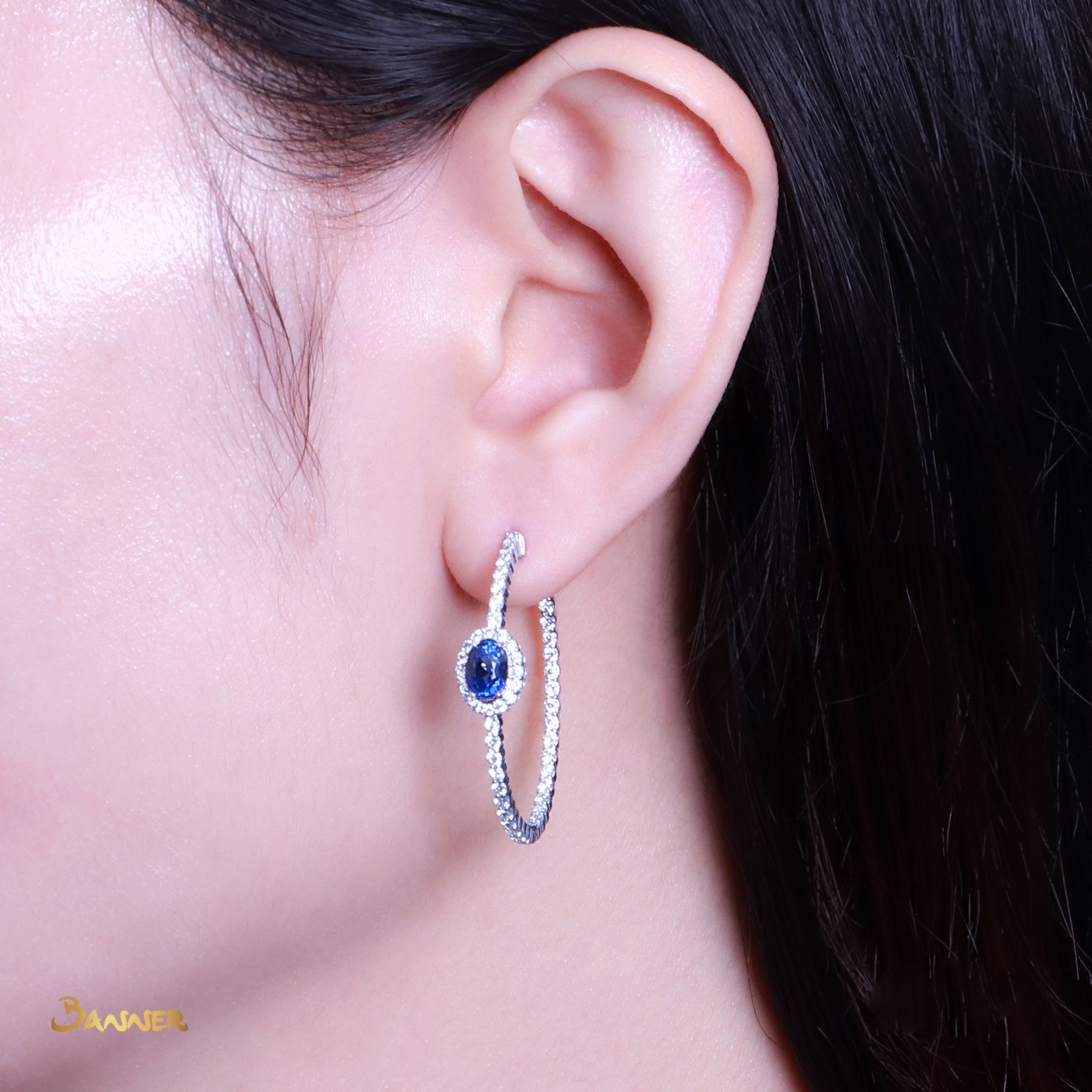 Sapphire and Diamond Hoop Earrings