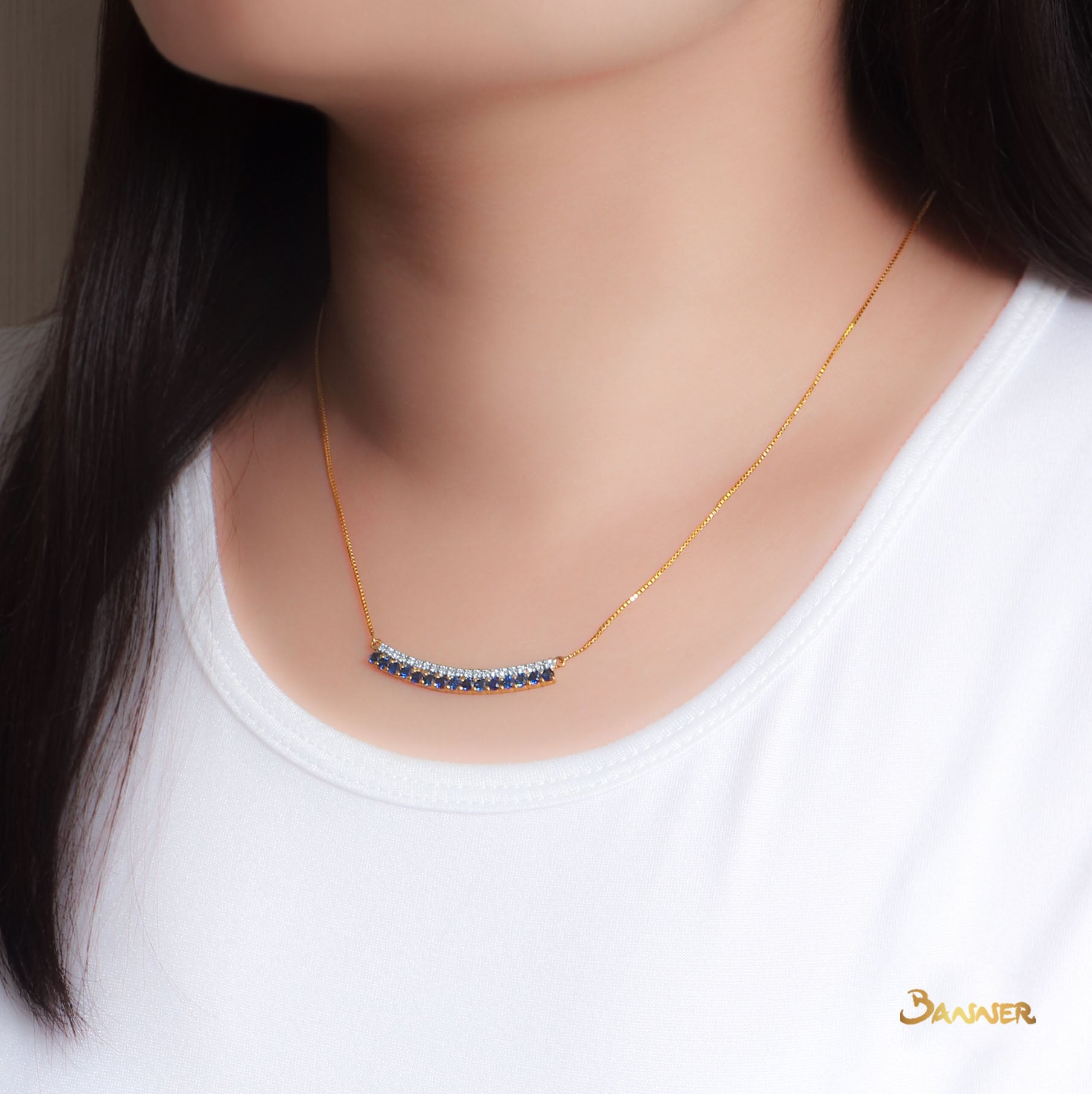 Sapphire and Diamond Smile Necklace