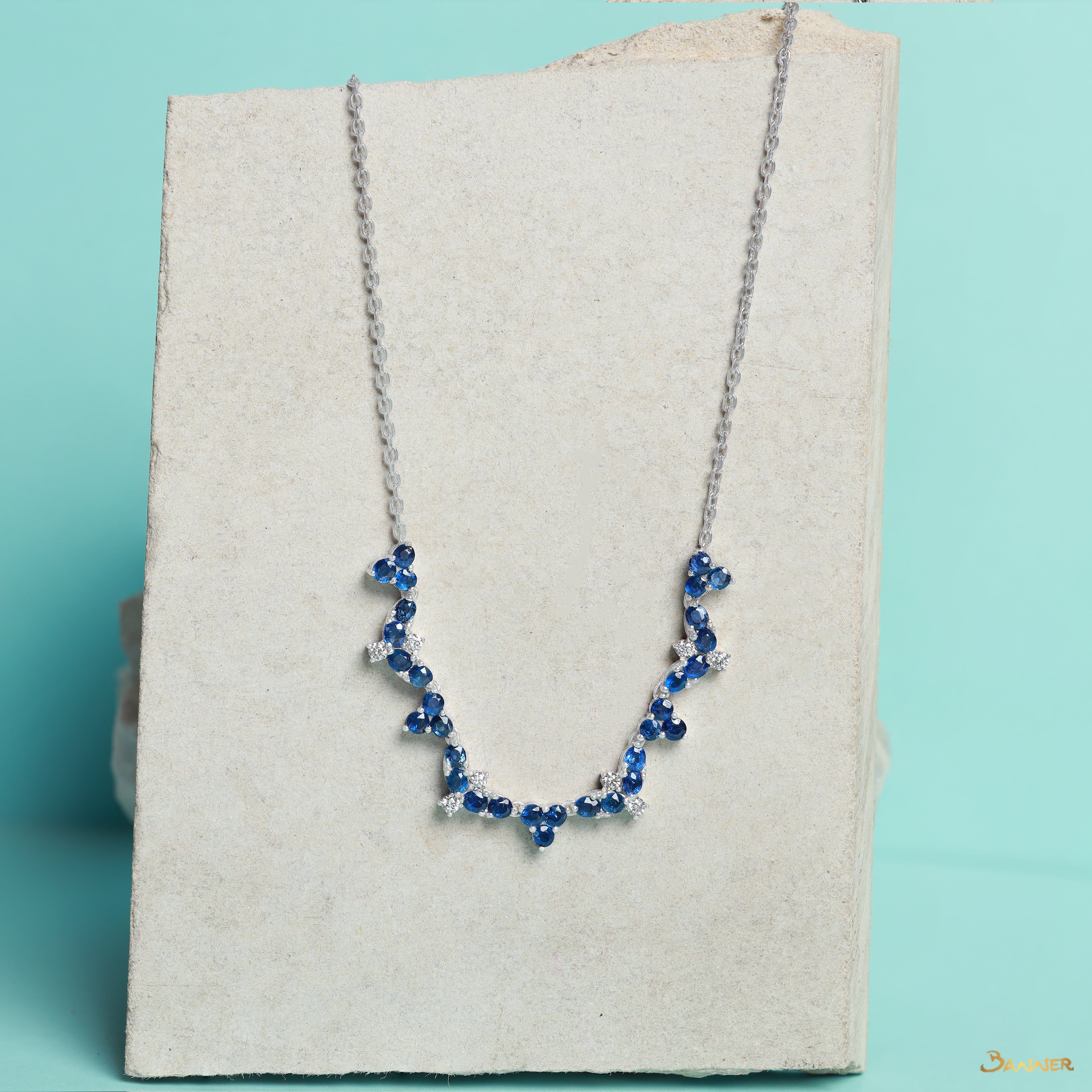 Sapphire and Diamond Floral Necklace