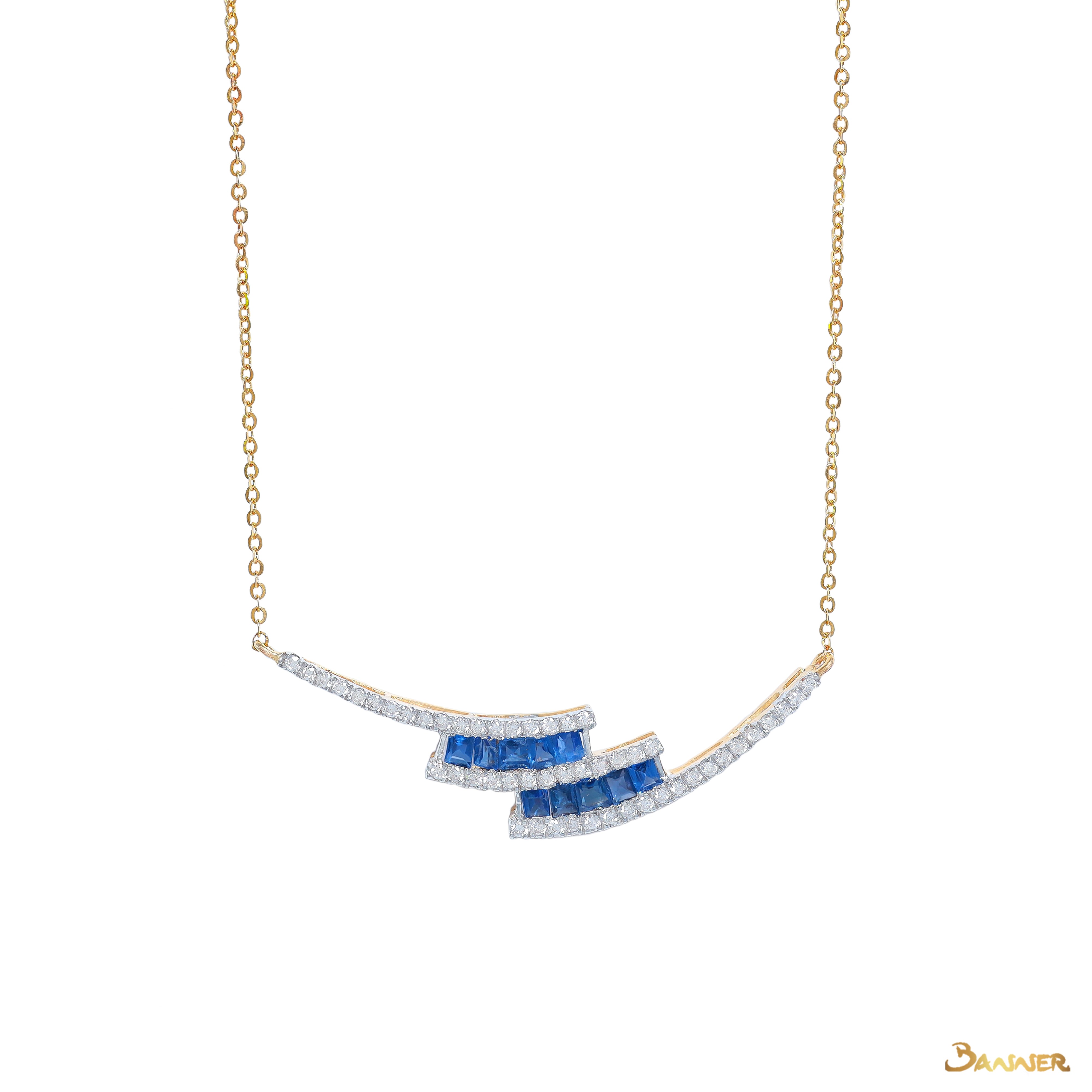 Sapphire Emerald-cut and Diamond Double Bypass Necklace