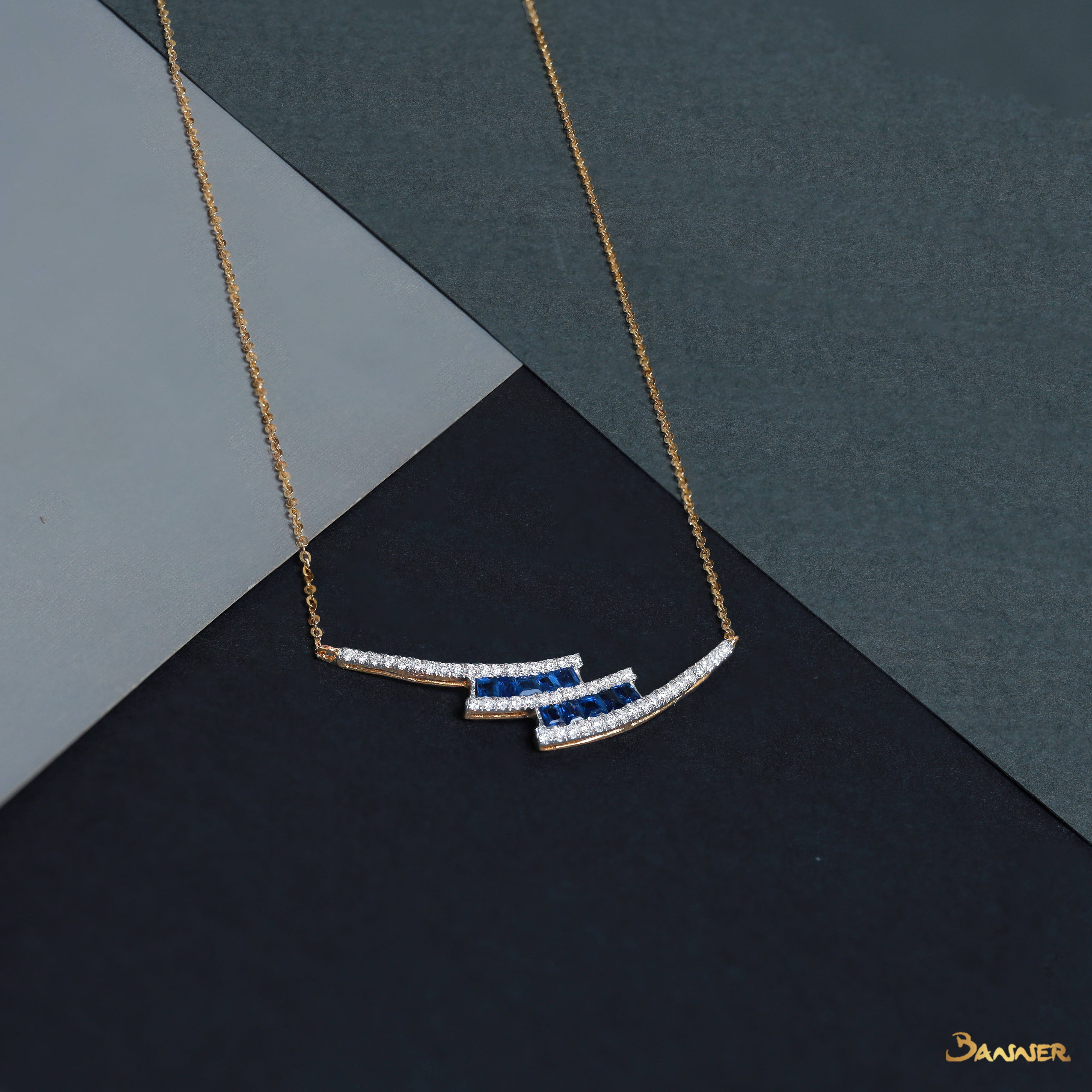 Sapphire Emerald-cut and Diamond Double Bypass Necklace