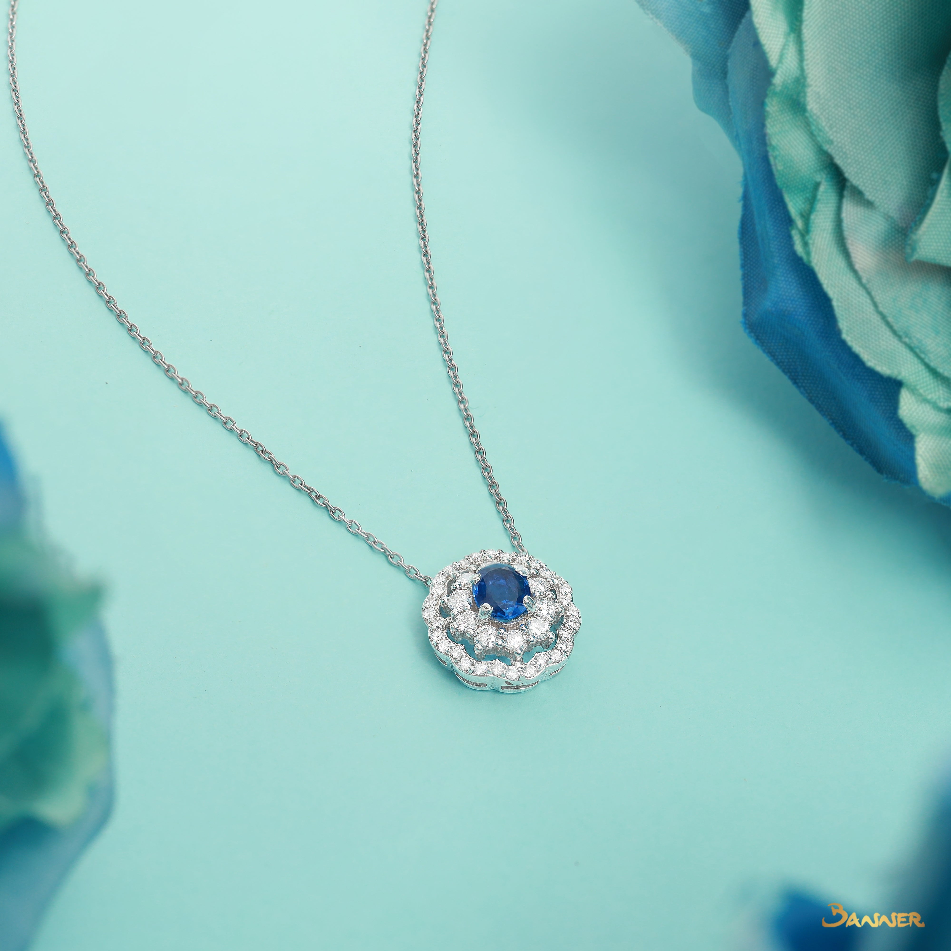 Sapphire and Diamond Floral Necklace