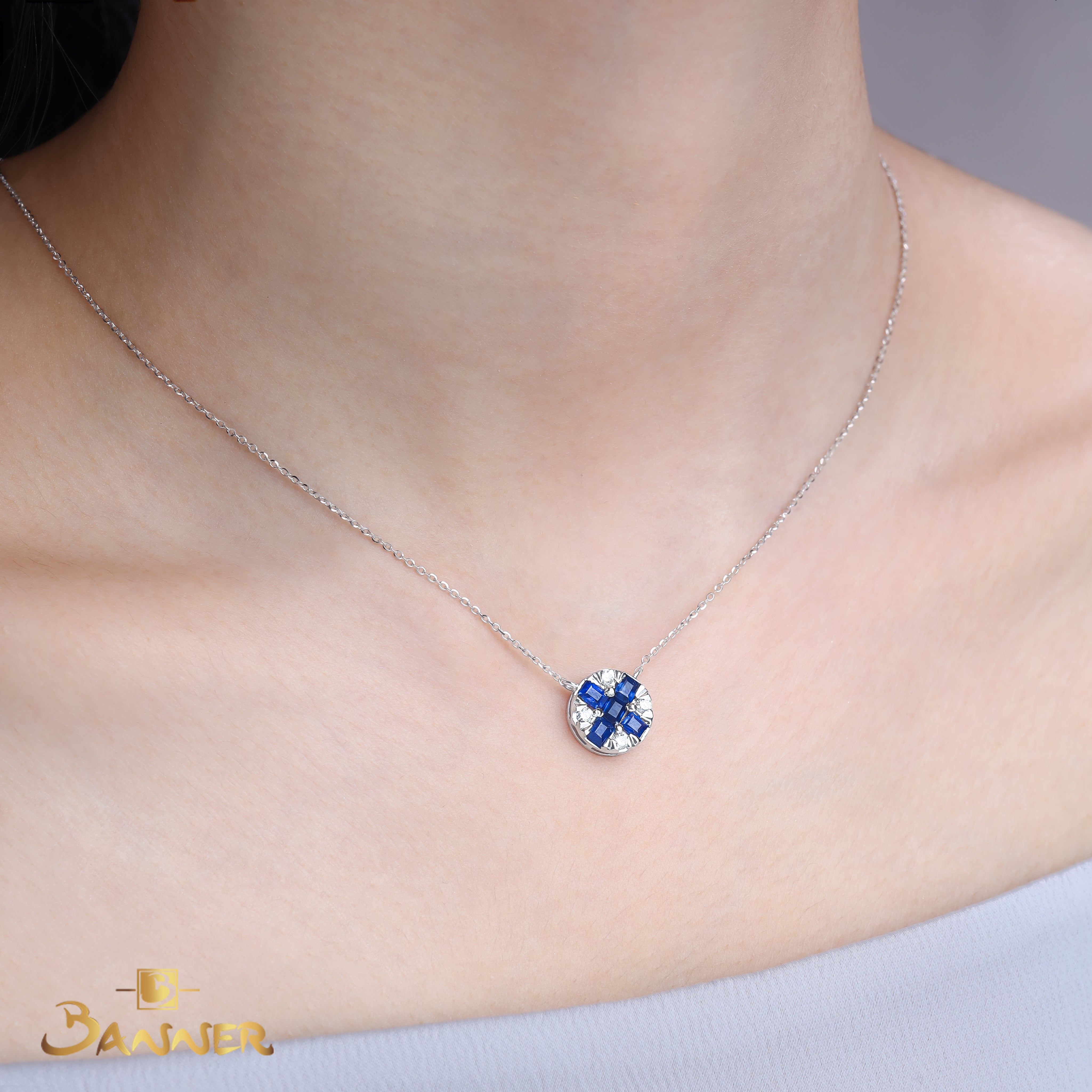Sapphire and Diamond Checker Necklace