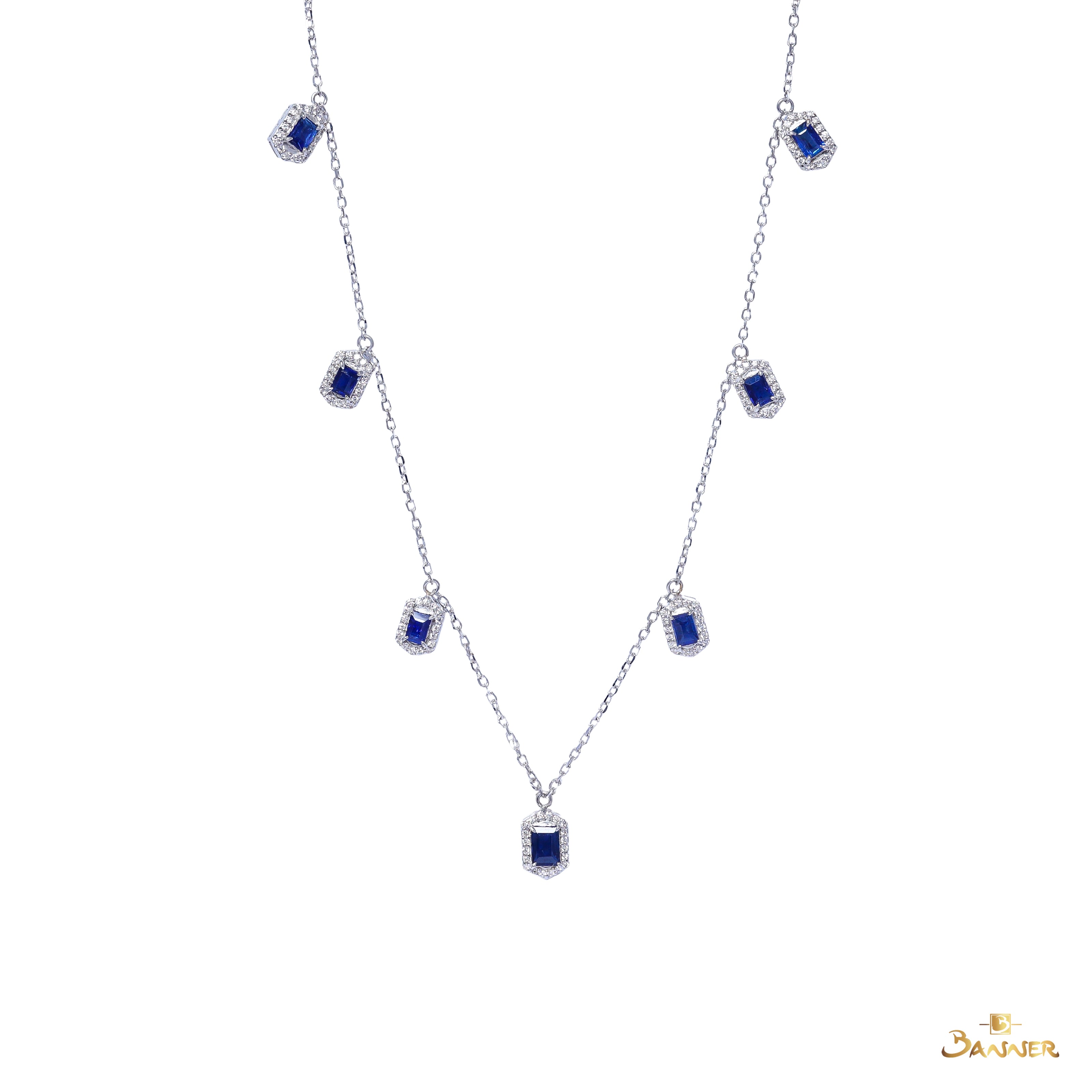 Sapphire and Diamond Halo Dangle Necklace