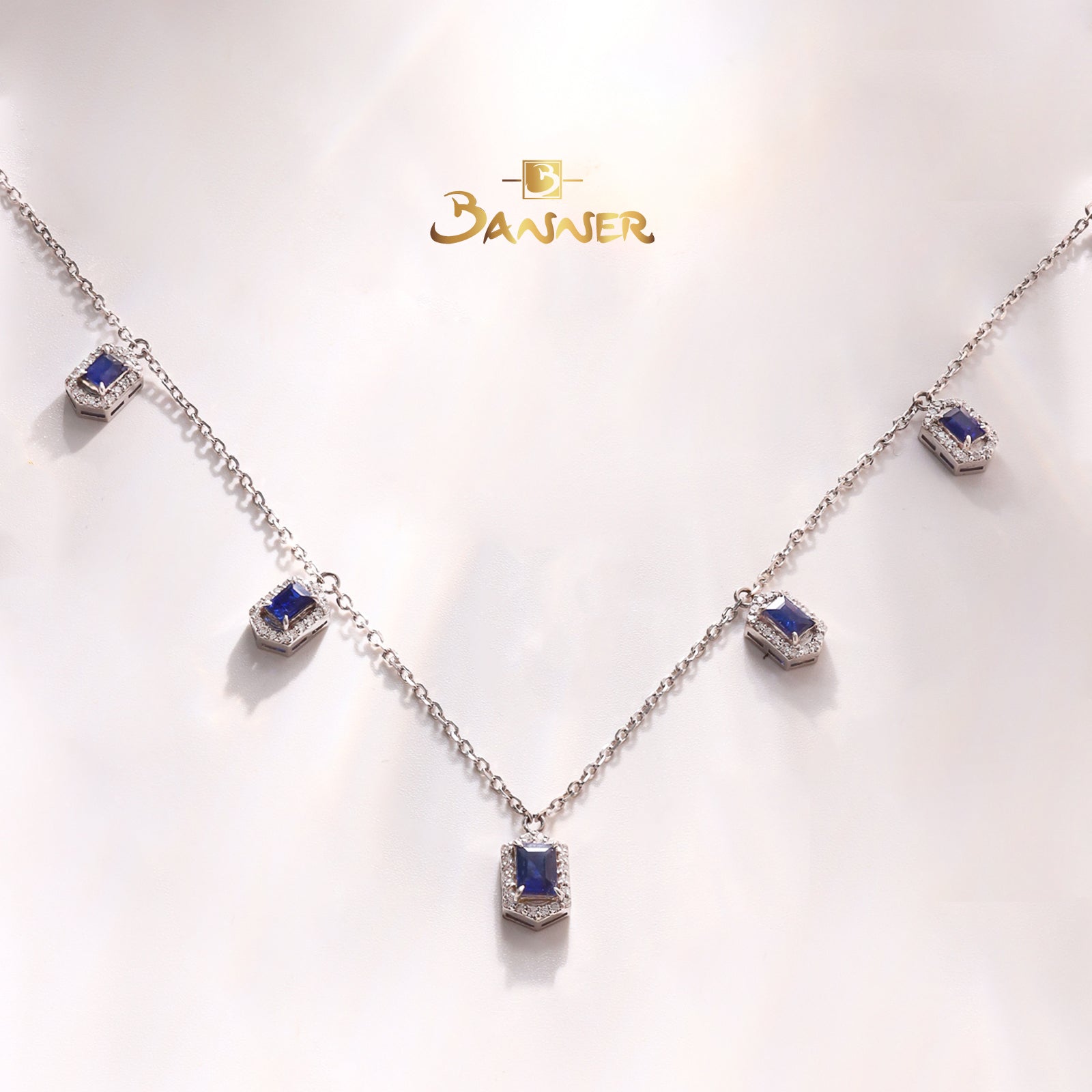 Sapphire and Diamond Halo Dangle Necklace