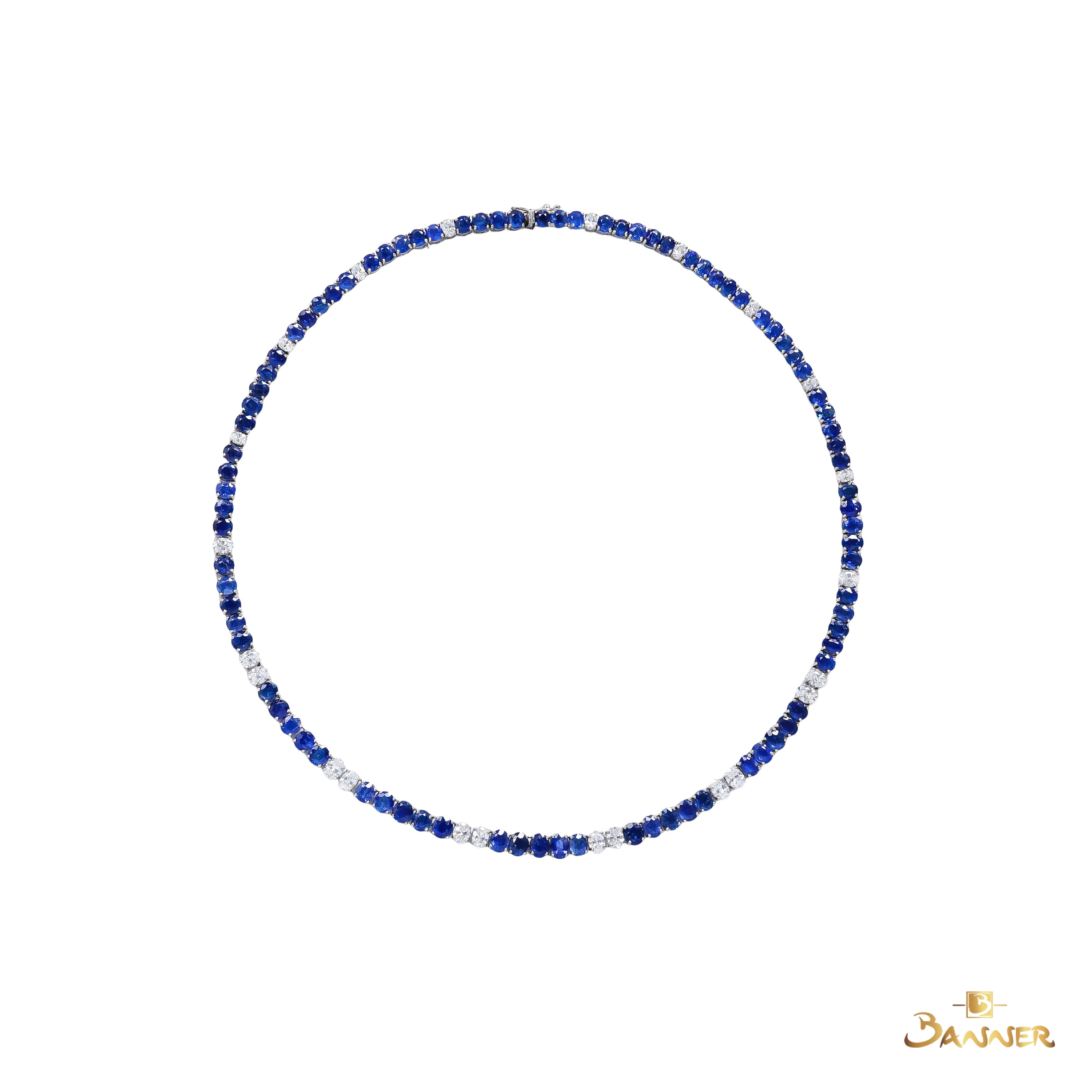 Sapphire and Oval Diamond Tennis Necklace
