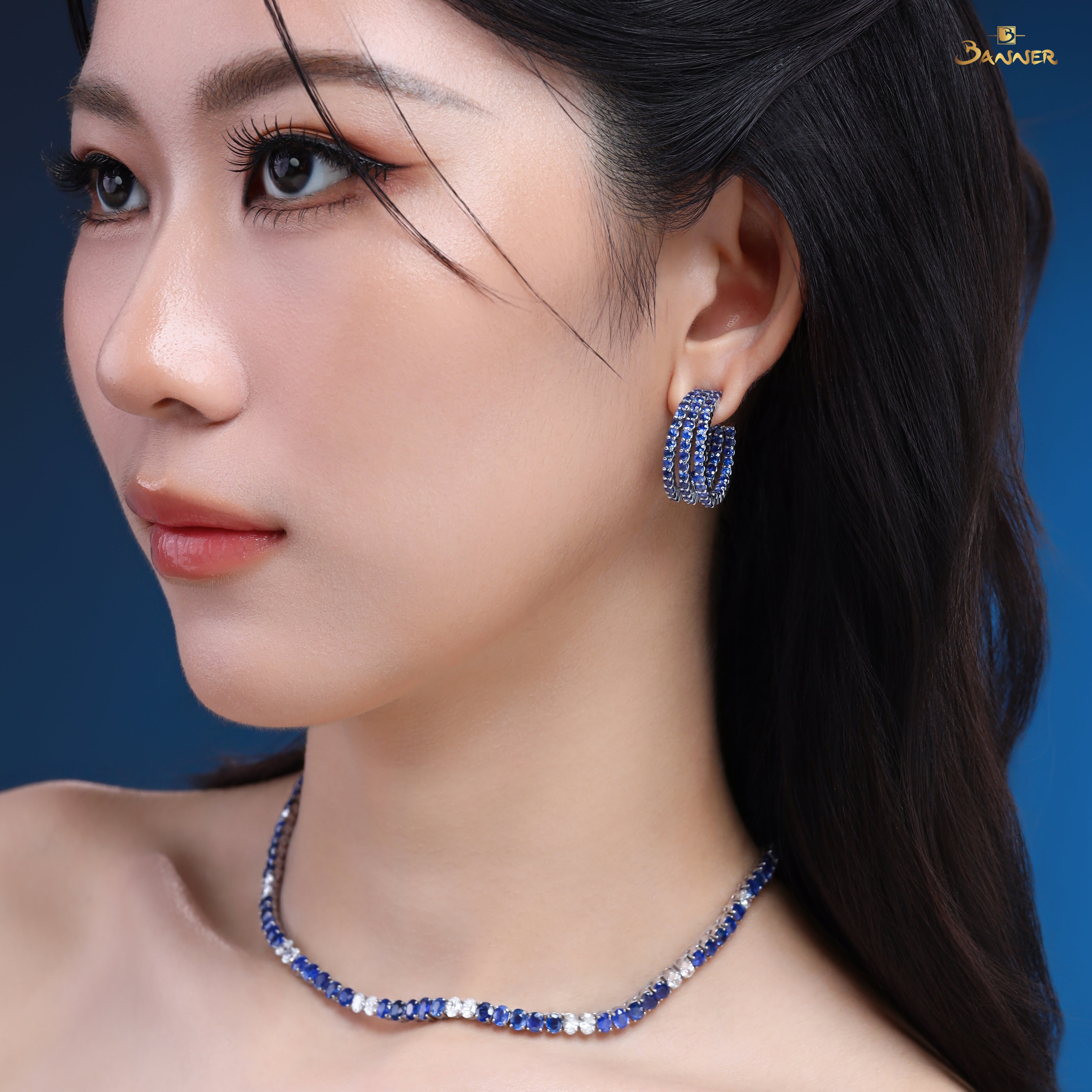 Sapphire and Oval Diamond Tennis Necklace