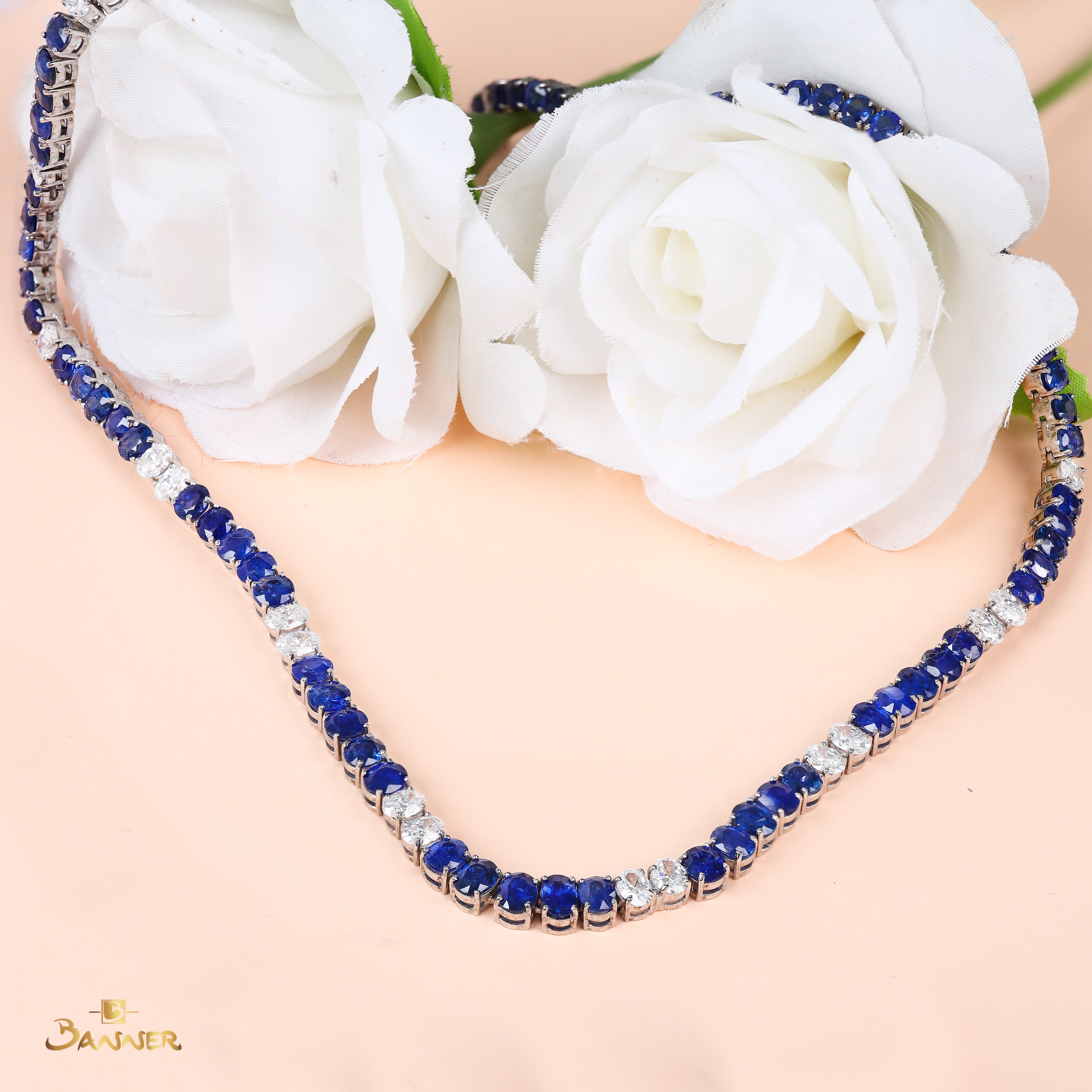 Sapphire and Oval Diamond Tennis Necklace