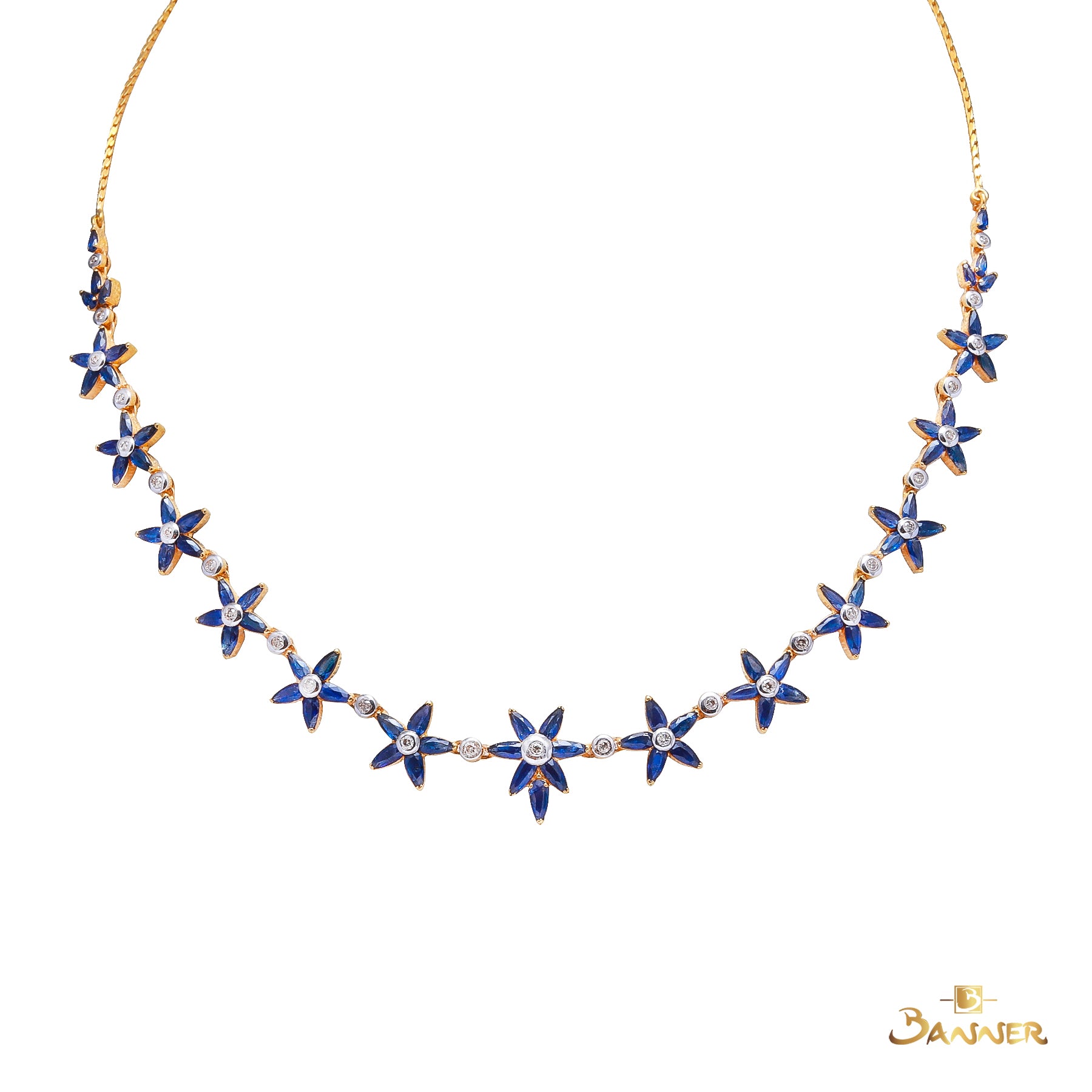 Sapphire and Diamond Flower Necklace