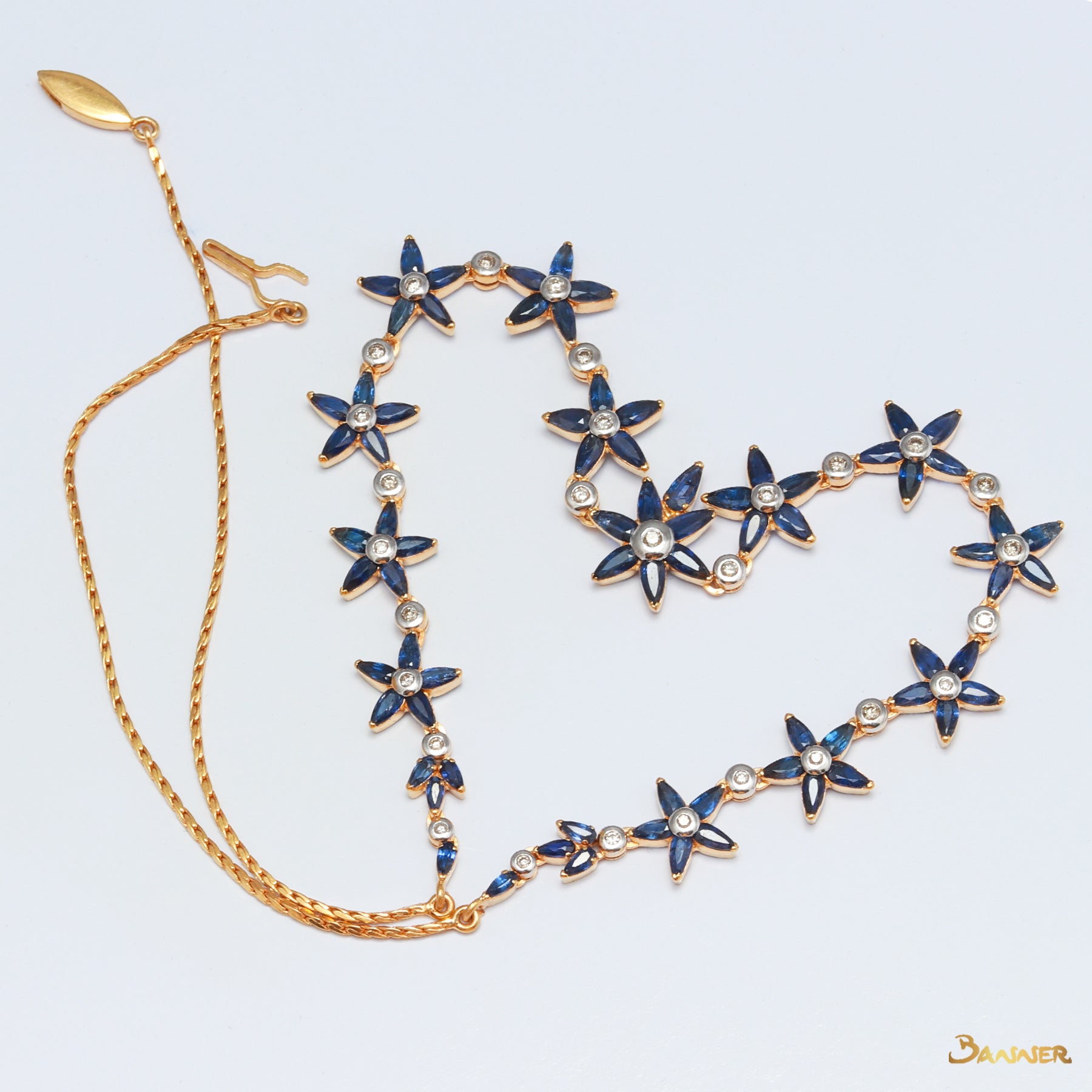 Sapphire and Diamond Flower Necklace