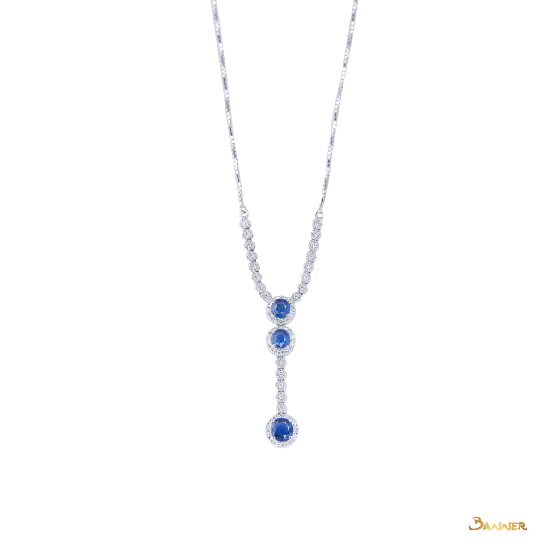 Sapphire and Diamond 3-step Halo Necklace