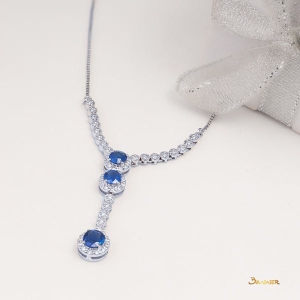 Sapphire and Diamond 3-step Halo Necklace