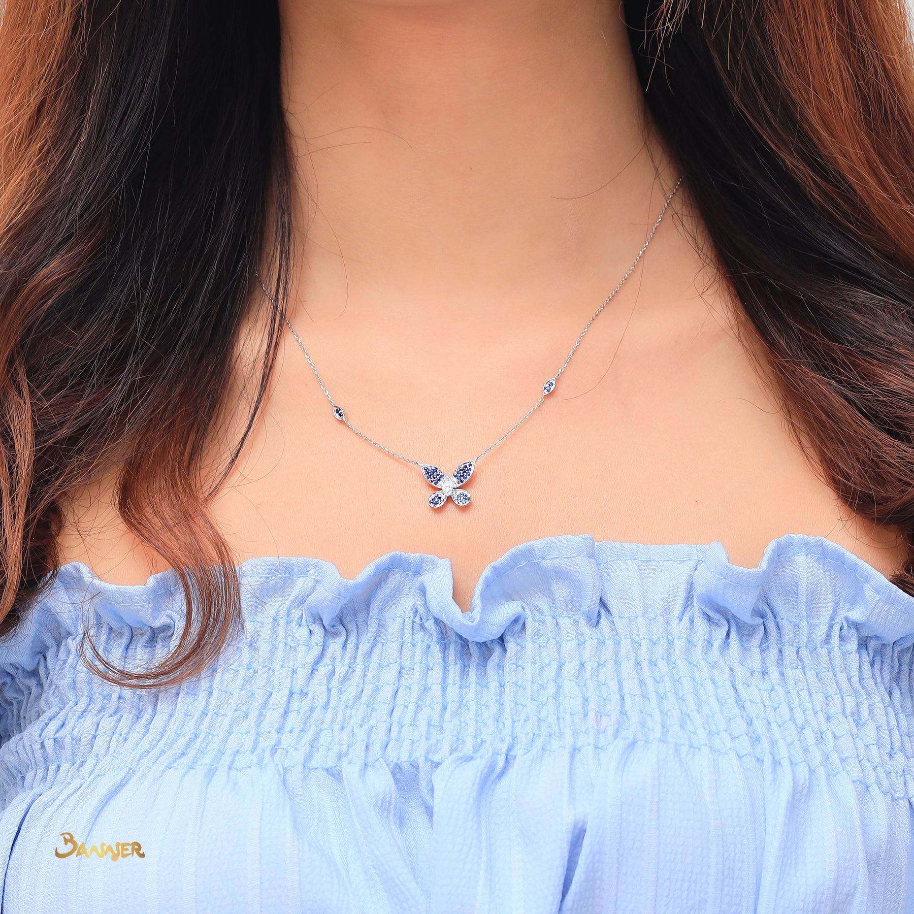 Sapphire and Diamond Butterfly Necklace