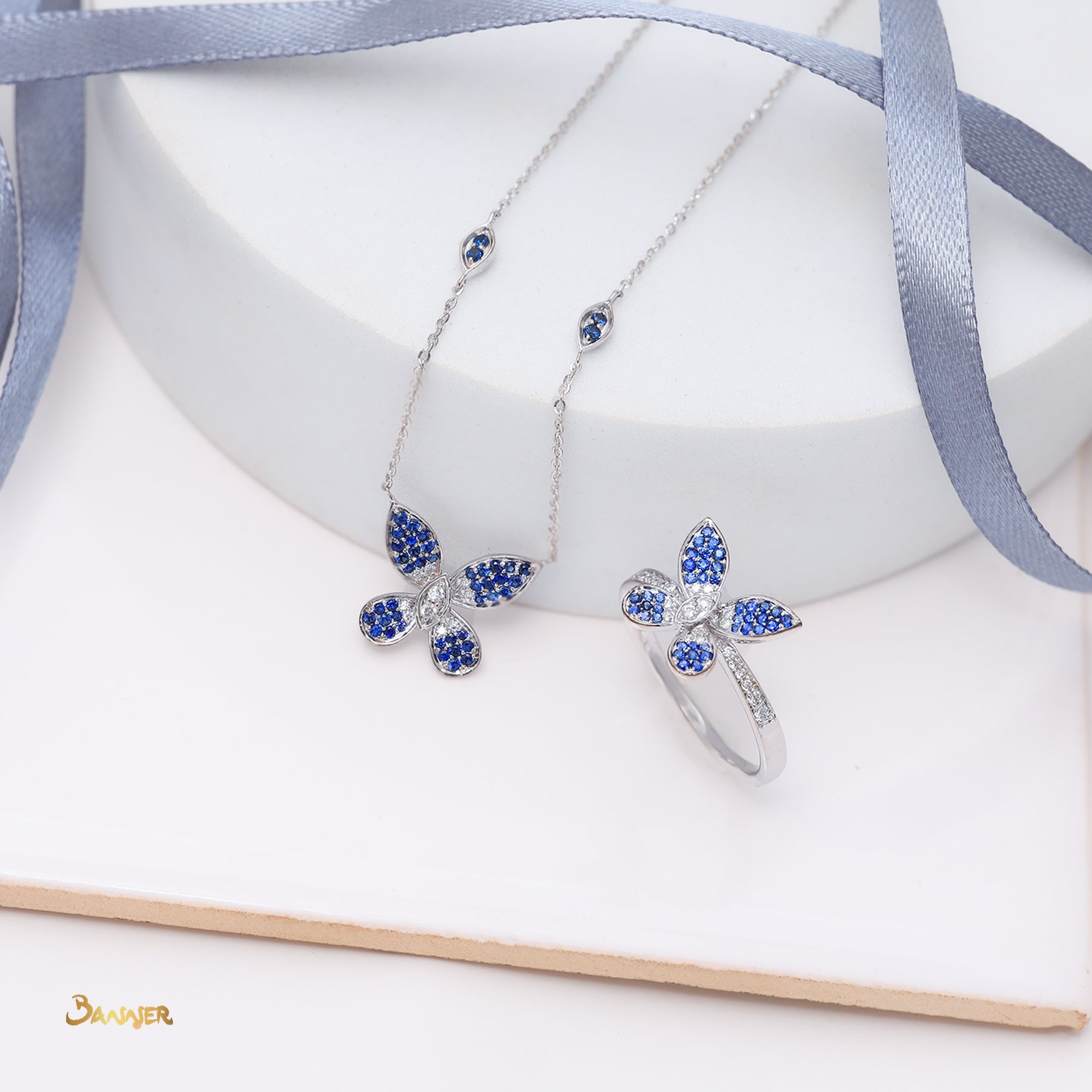 Sapphire and Diamond Butterfly Necklace