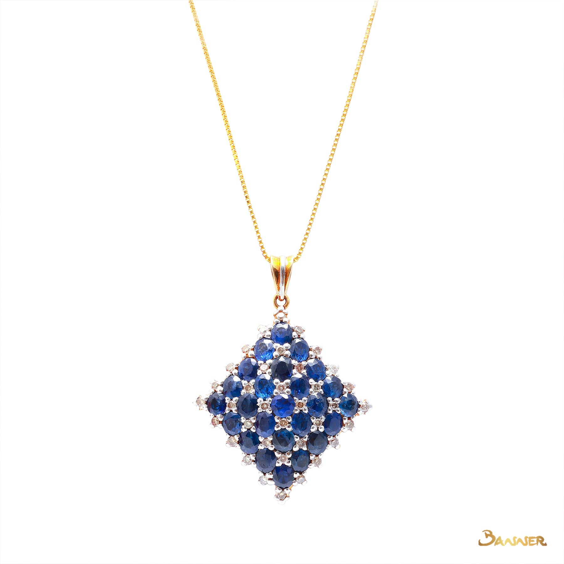 Sapphire and Diamond Checkered Pendant