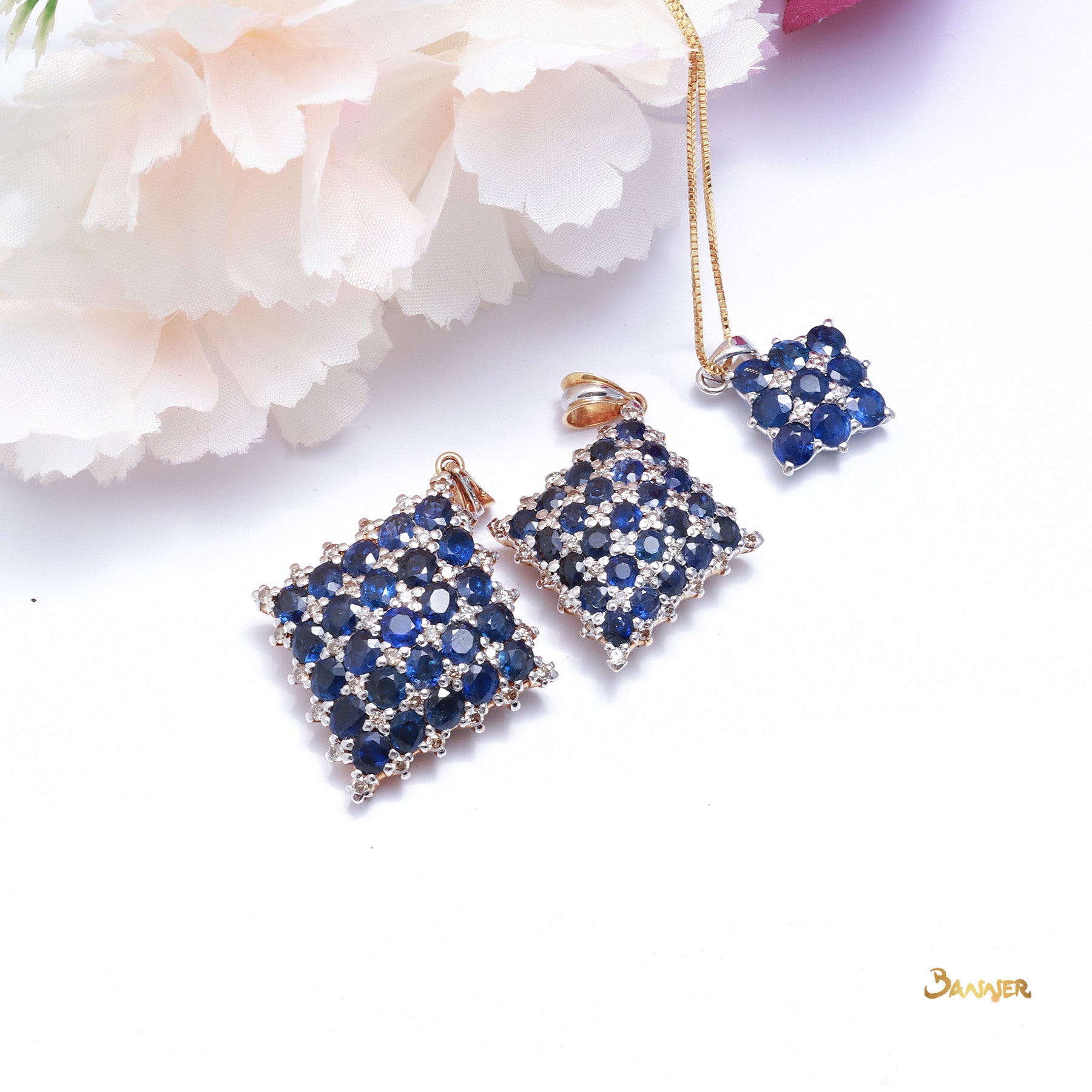 Sapphire and Diamond Checkered Pendant