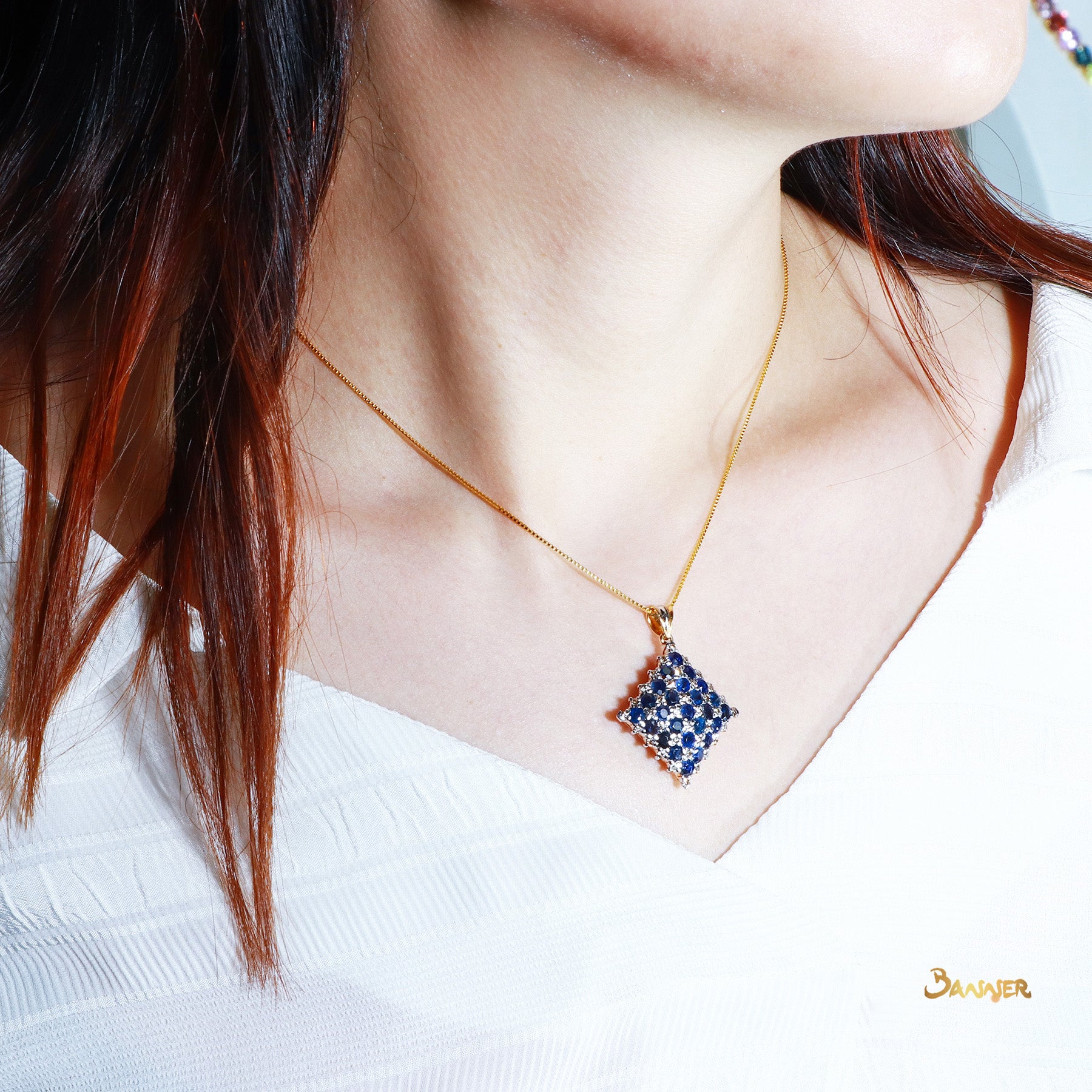 Sapphire and Diamond Checkered Pendant