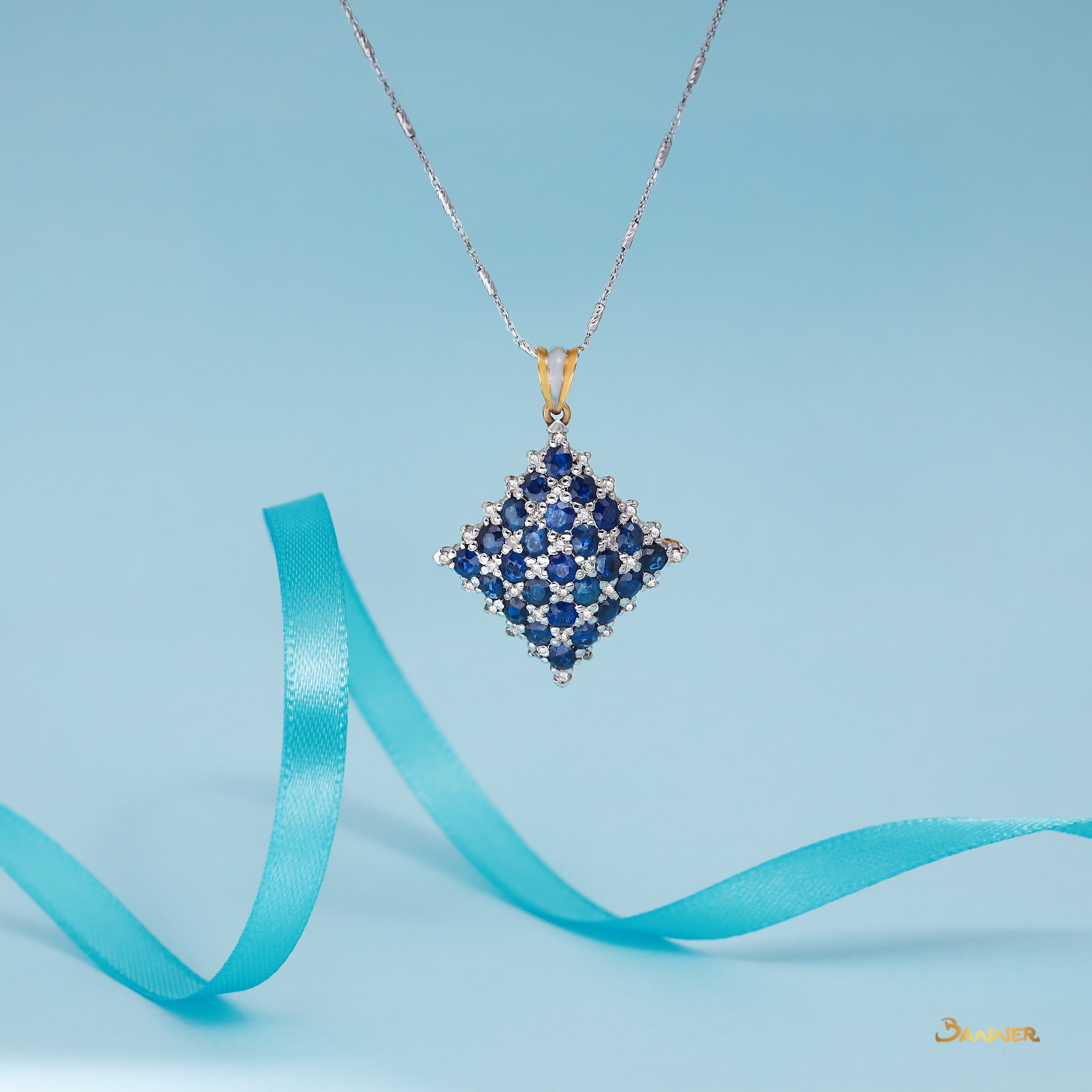 Sapphire and Diamond Checkered Pendant